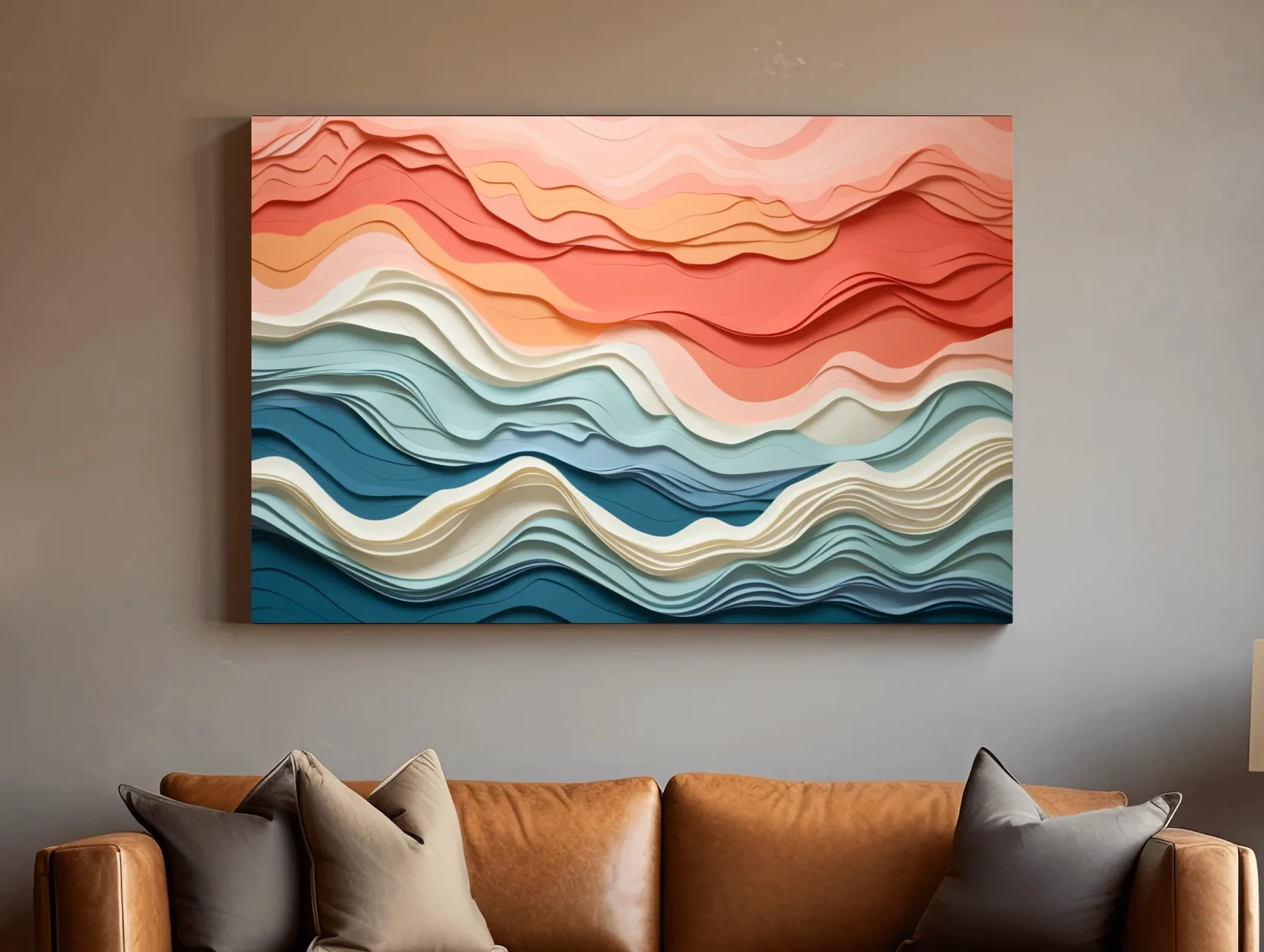 Layered Abstract Topographic Waves - 3D Paper Cut Style Wall Art