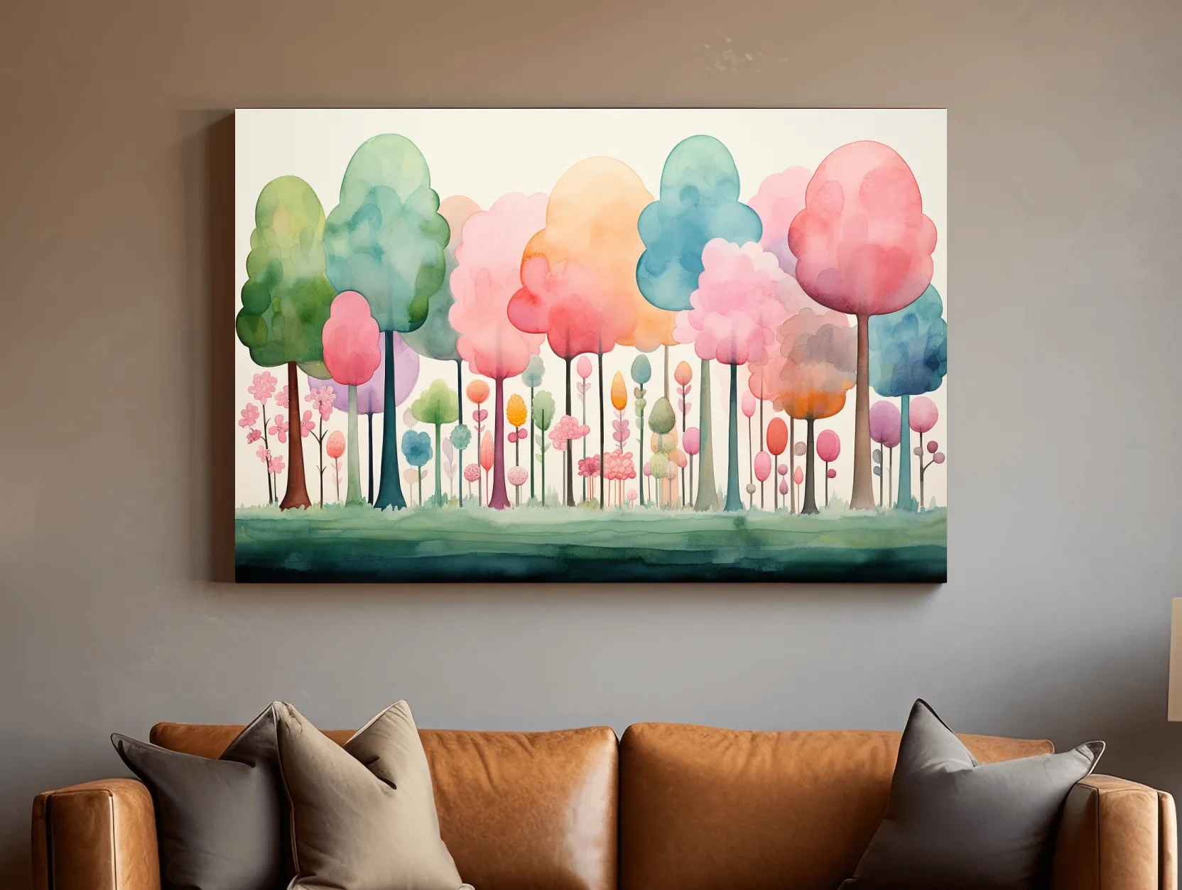 Whimsical Pastel Watercolor Forest - Colorful Nursery Wall Art