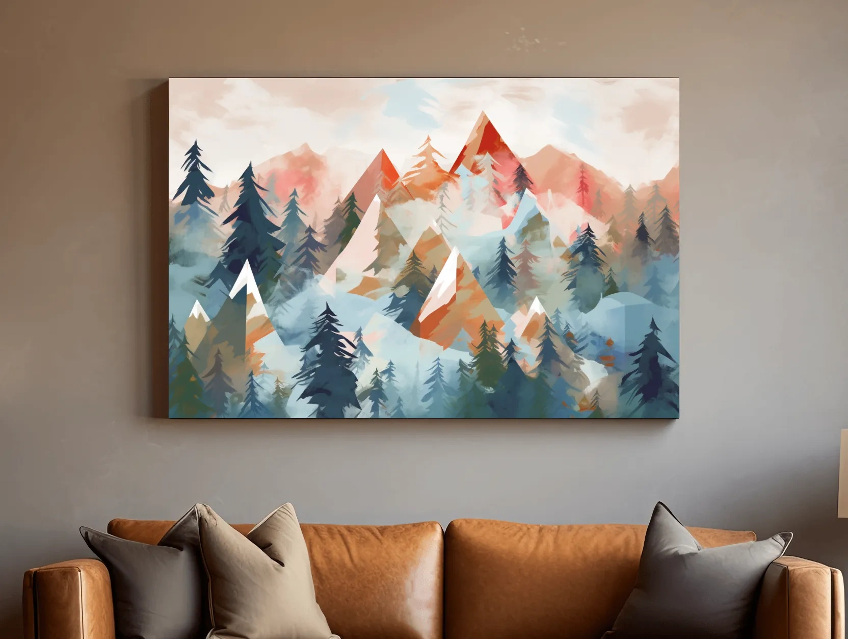Abstract Watercolor Alpine Mountains And Pine Forest - Modern Geometric Landscape Wall Art