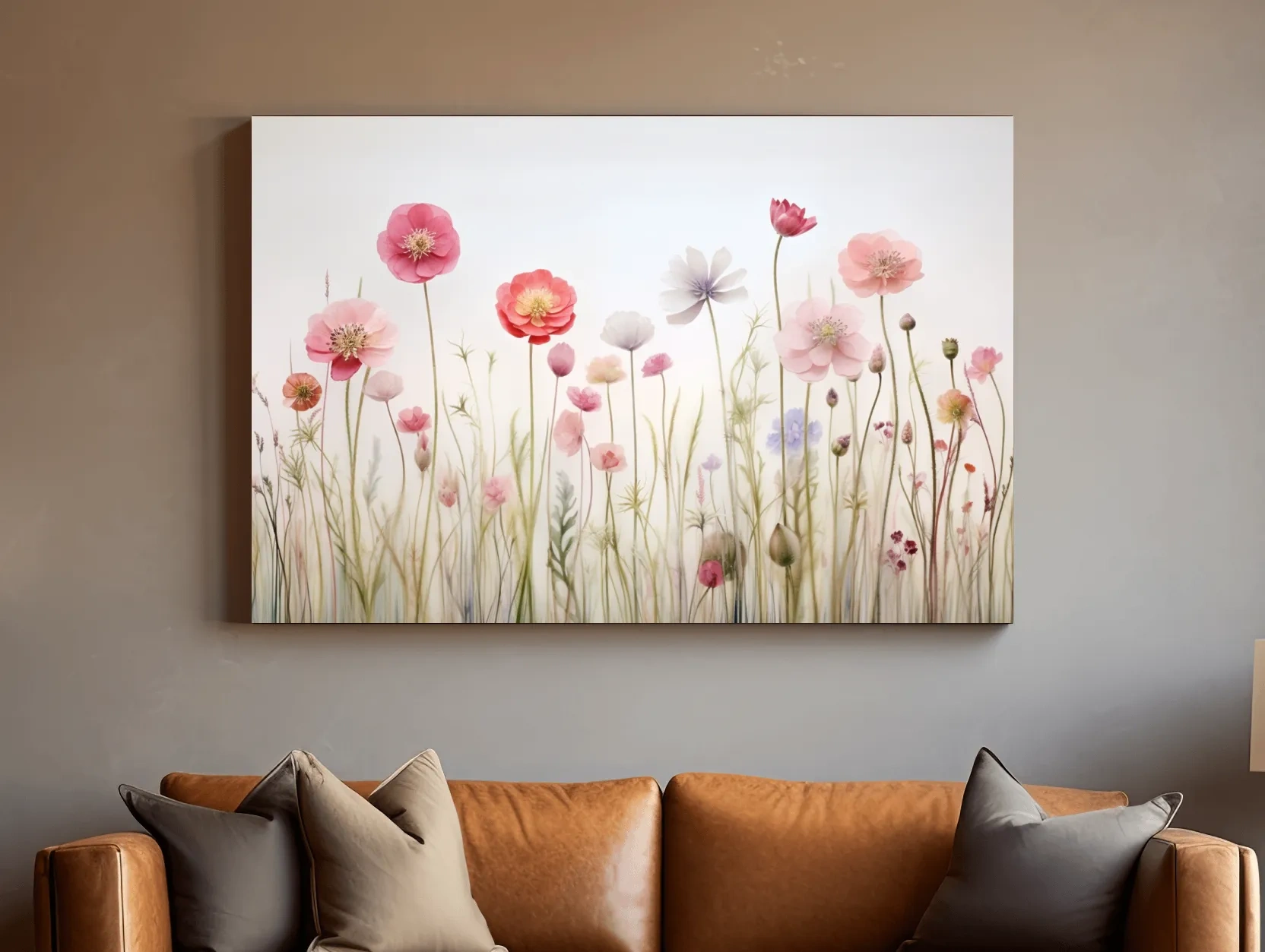 Soft Pastel Wildflower Meadow Watercolor - Minimalist Floral Botanical Wall Art