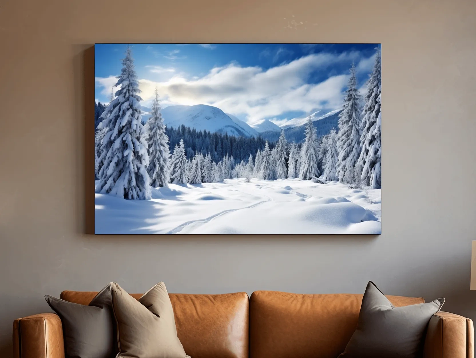 Snowy Alpine Mountain Forest Landscape - Winter Wilderness Photographic Wall Art