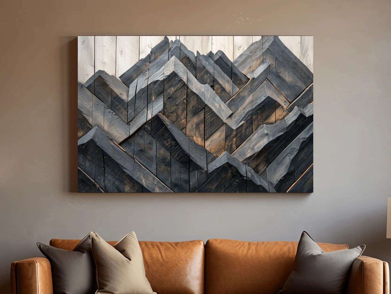 Geometric Wood Mountain Mosaic - Modern Rustic Landscape Wall Art