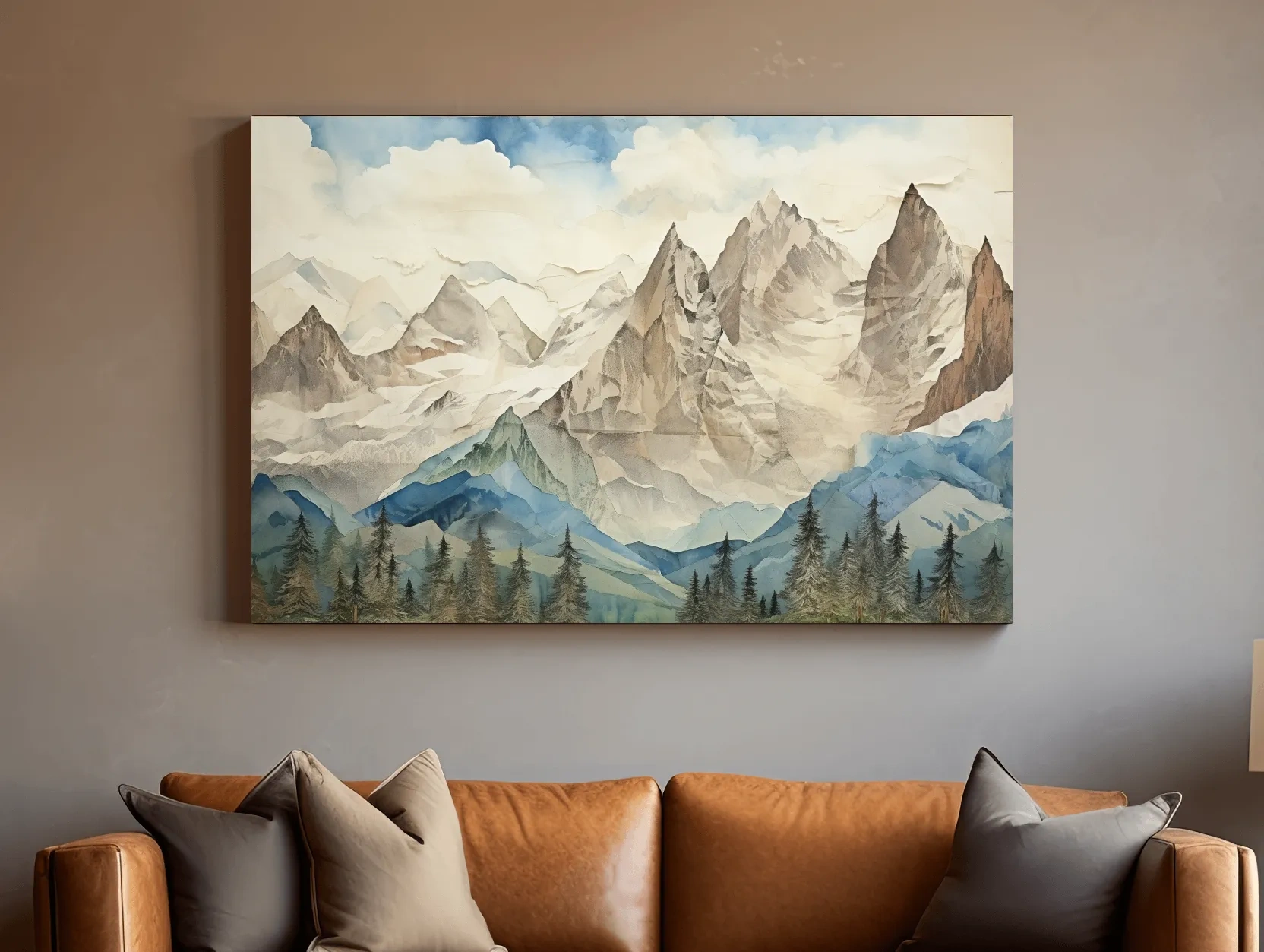 Misty Paper Cut-out Alpine Mountain Range - Serene Forest Landscape Wall Art