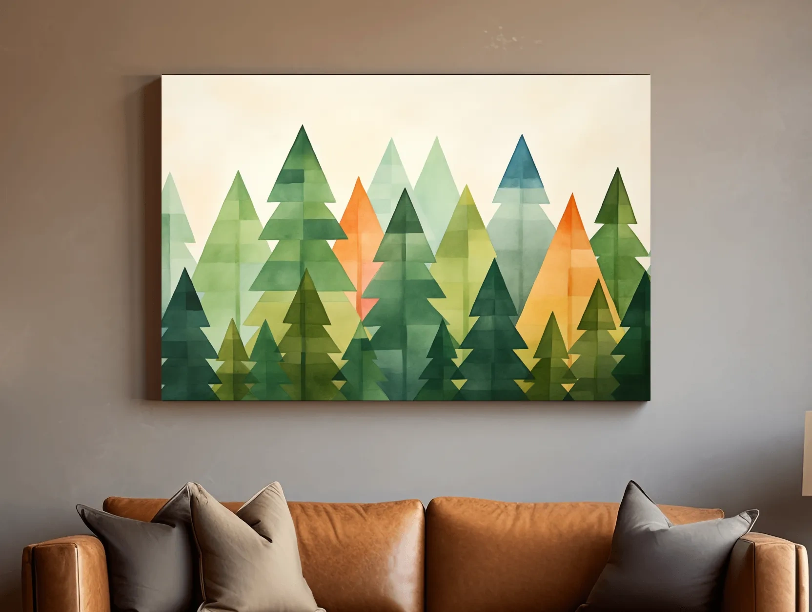 Geometric Watercolor Pine Forest Landscape - Modern Scandinavian Nature Wall Art