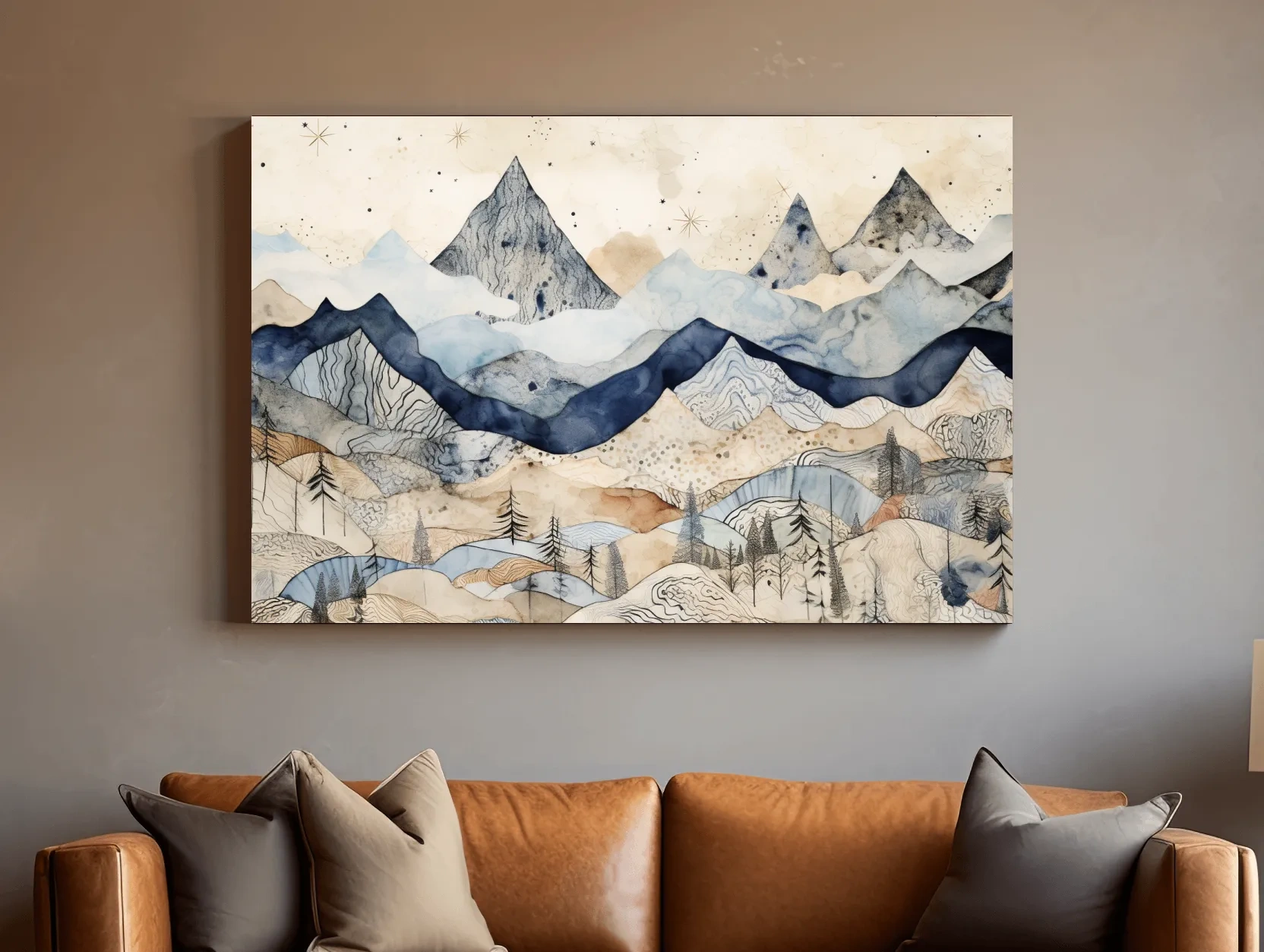 Patchwork Watercolor Mountain Range - Modern Alpine Landscape Wall Art