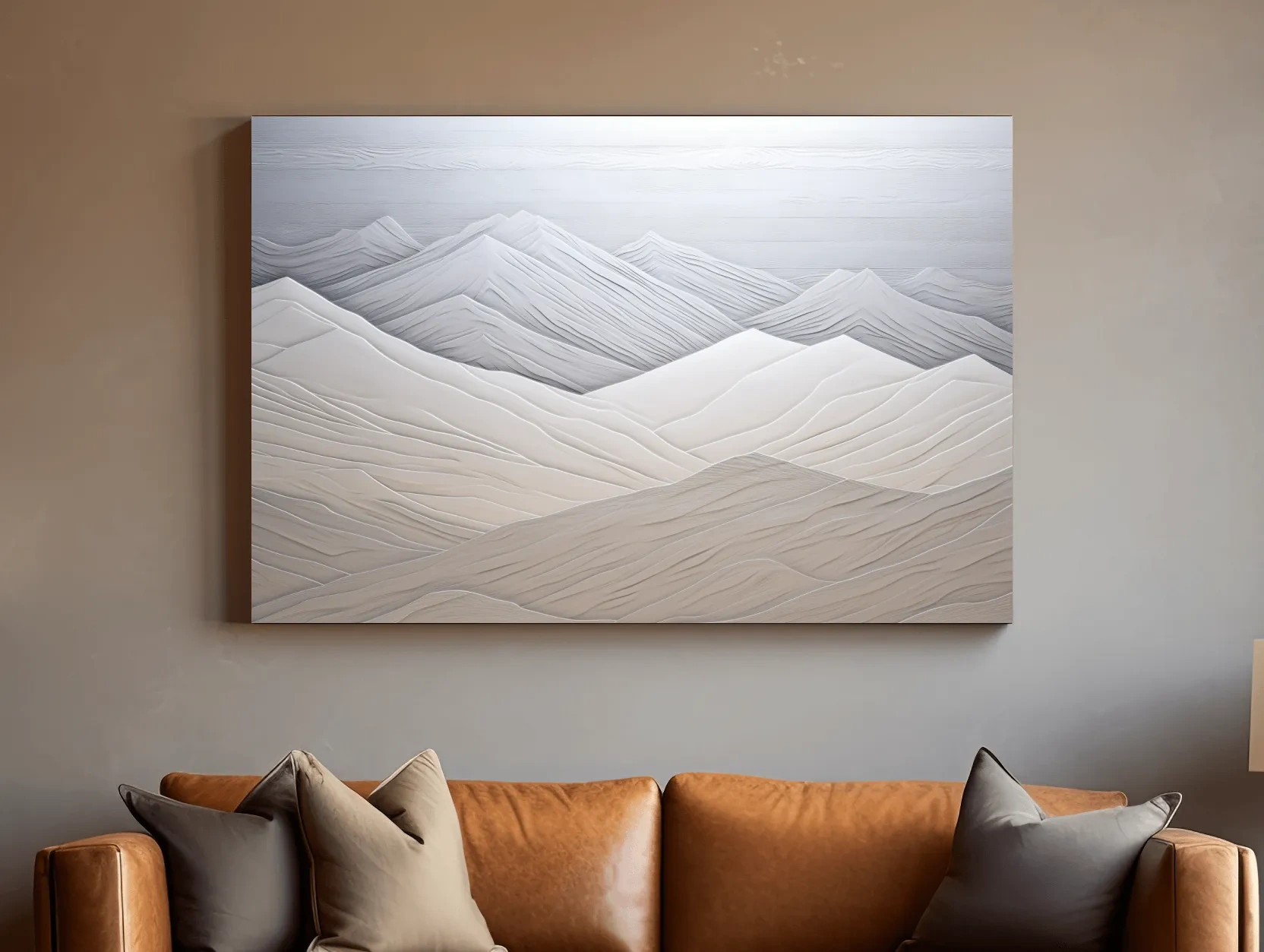 Minimalist Layered Mountain Relief Landscape - Monochrome Wall Art