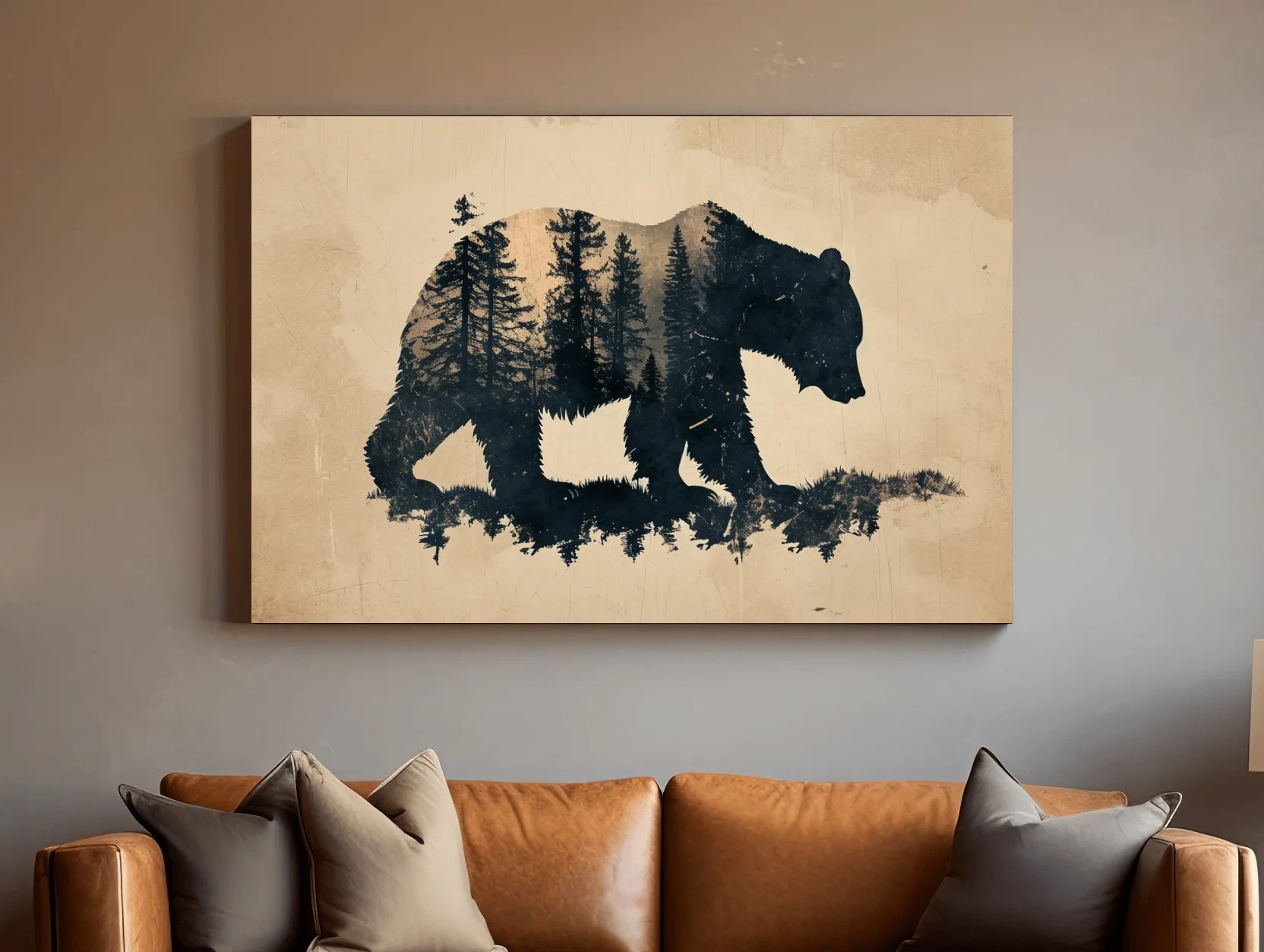 Vintage Grizzly Bear Forest Silhouette - Rustic Sepia Double Exposure Wildlife Wall Art