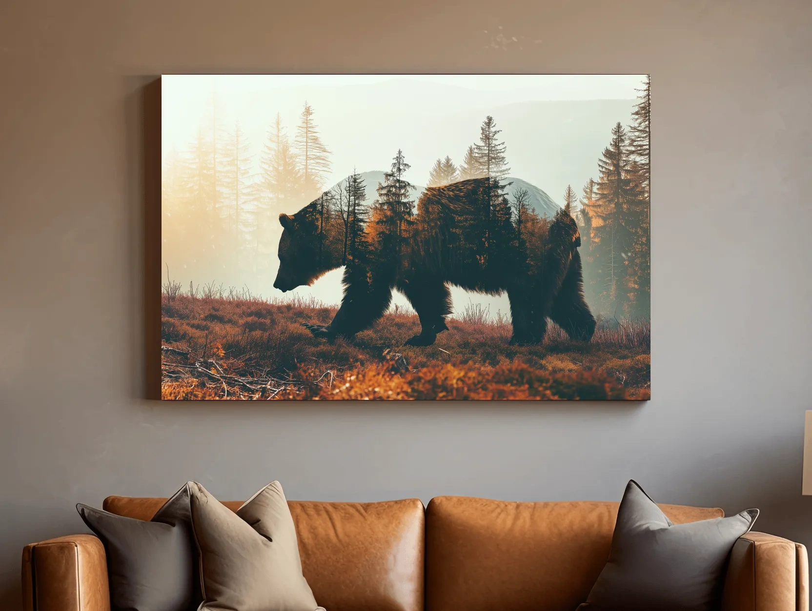 Double Exposure Grizzly Bear Forest - Misty Mountain Wildlife Photographic Artwork