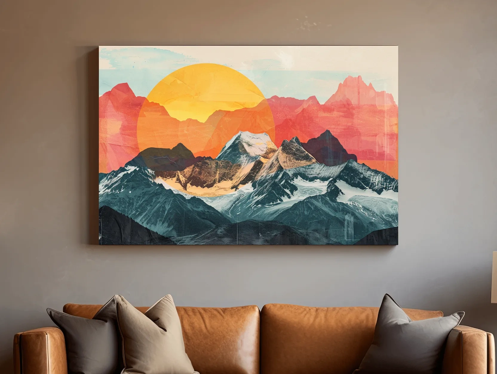 Abstract Alpine Mountains With Golden Sun - Modern Collage Landscape Artwork