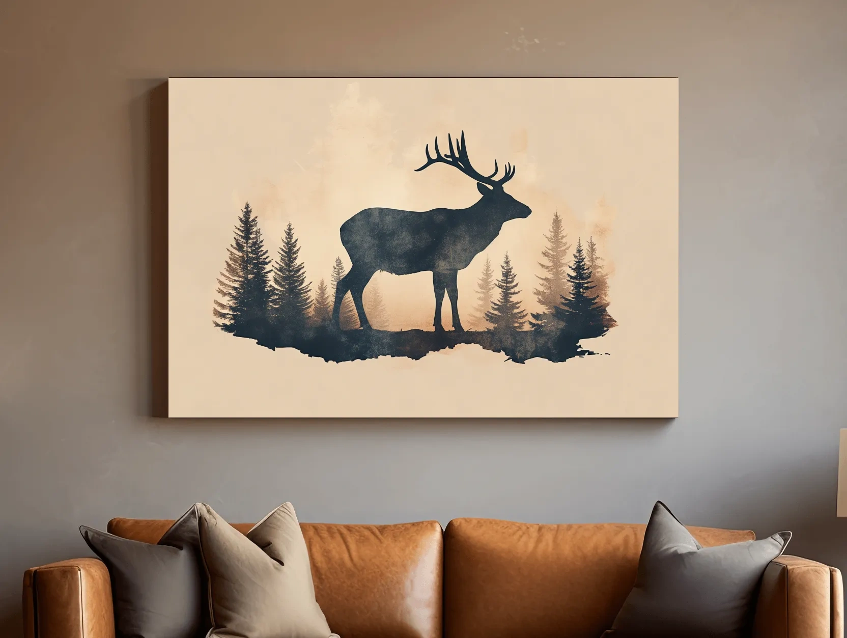 Vintage Sepia Deer Silhouette In Pine Forest - Rustic Woodland Artwork