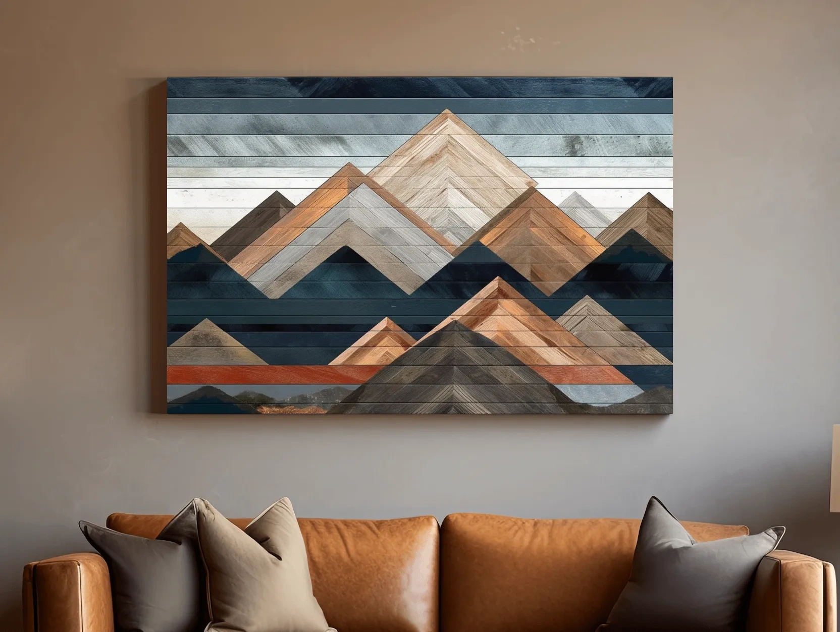 Geometric Woodgrain Mountain Peaks - Modern Abstract Landscape Wall Art