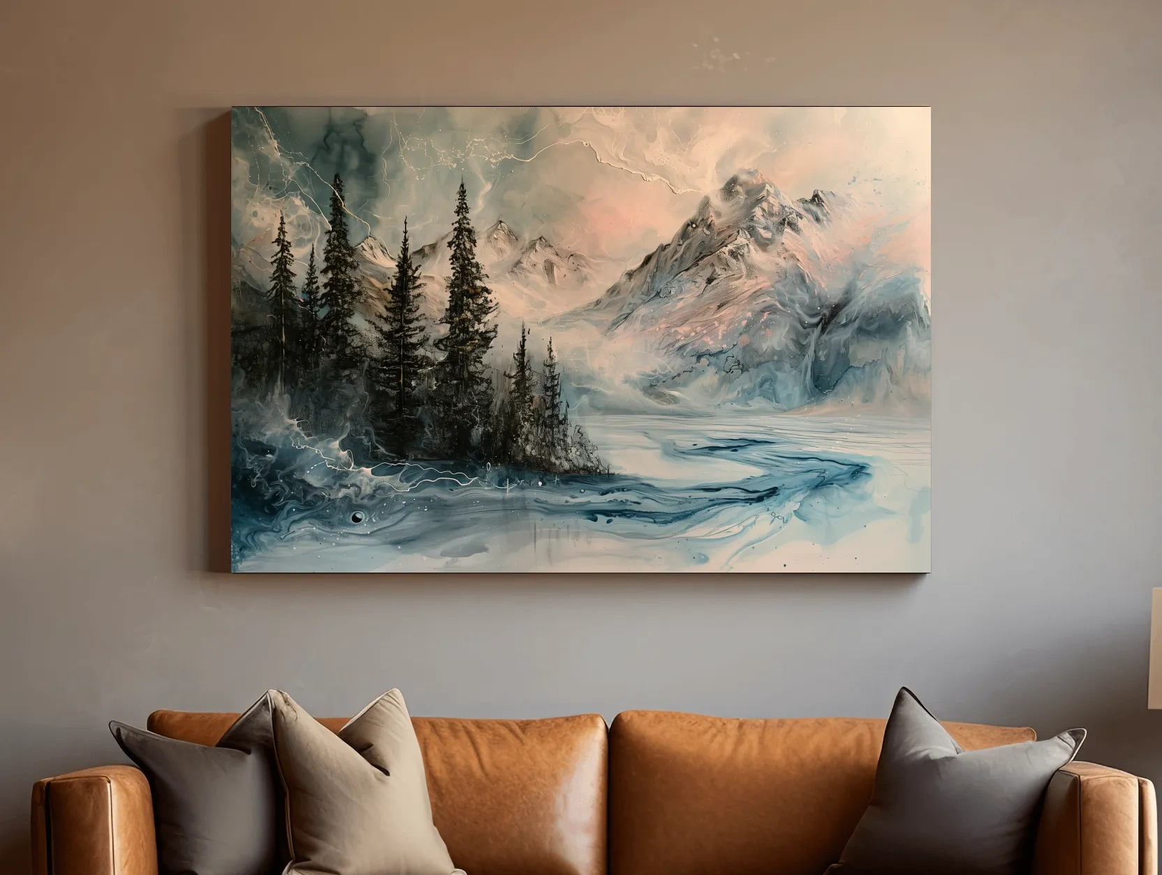 Ethereal Mountain Lake Alpine Forest - Moody Abstract Alcohol Ink Wall Art