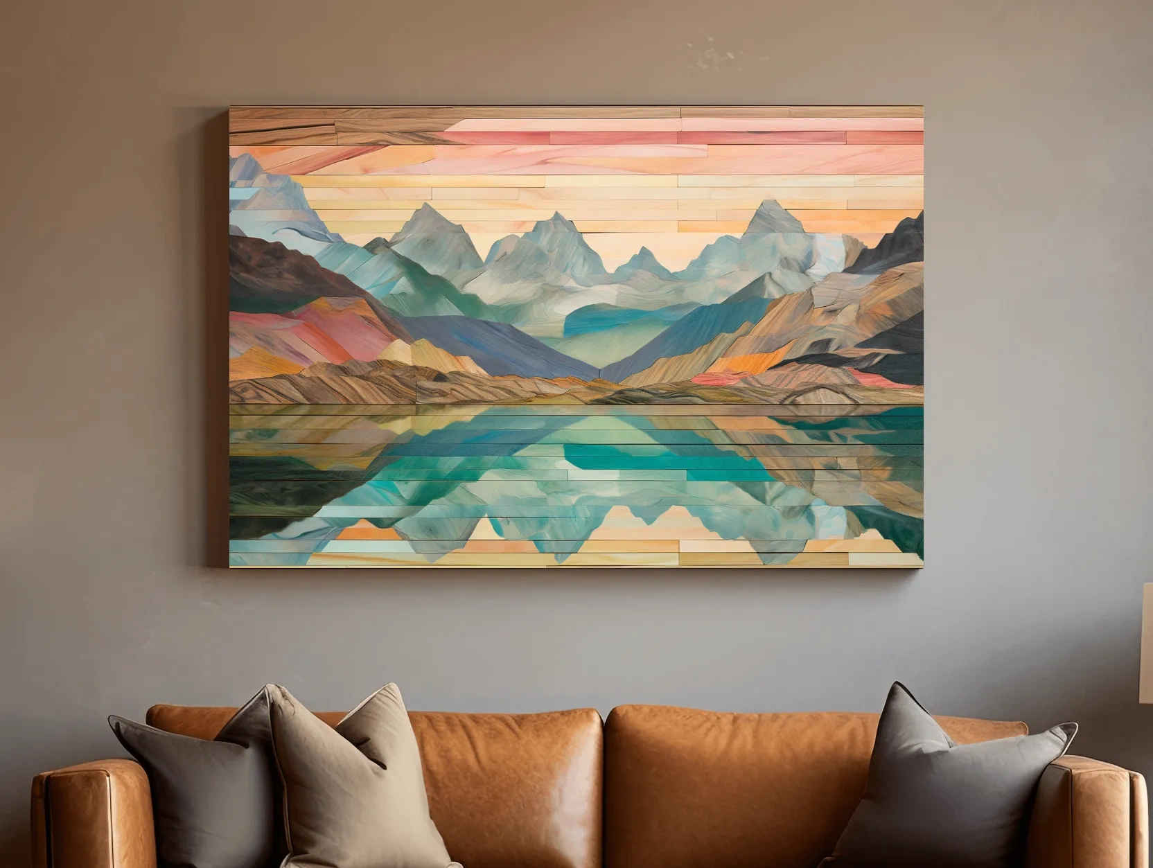 Alpine Lake Mountain Reflection - Layered Wooden Style Landscape Wall Art