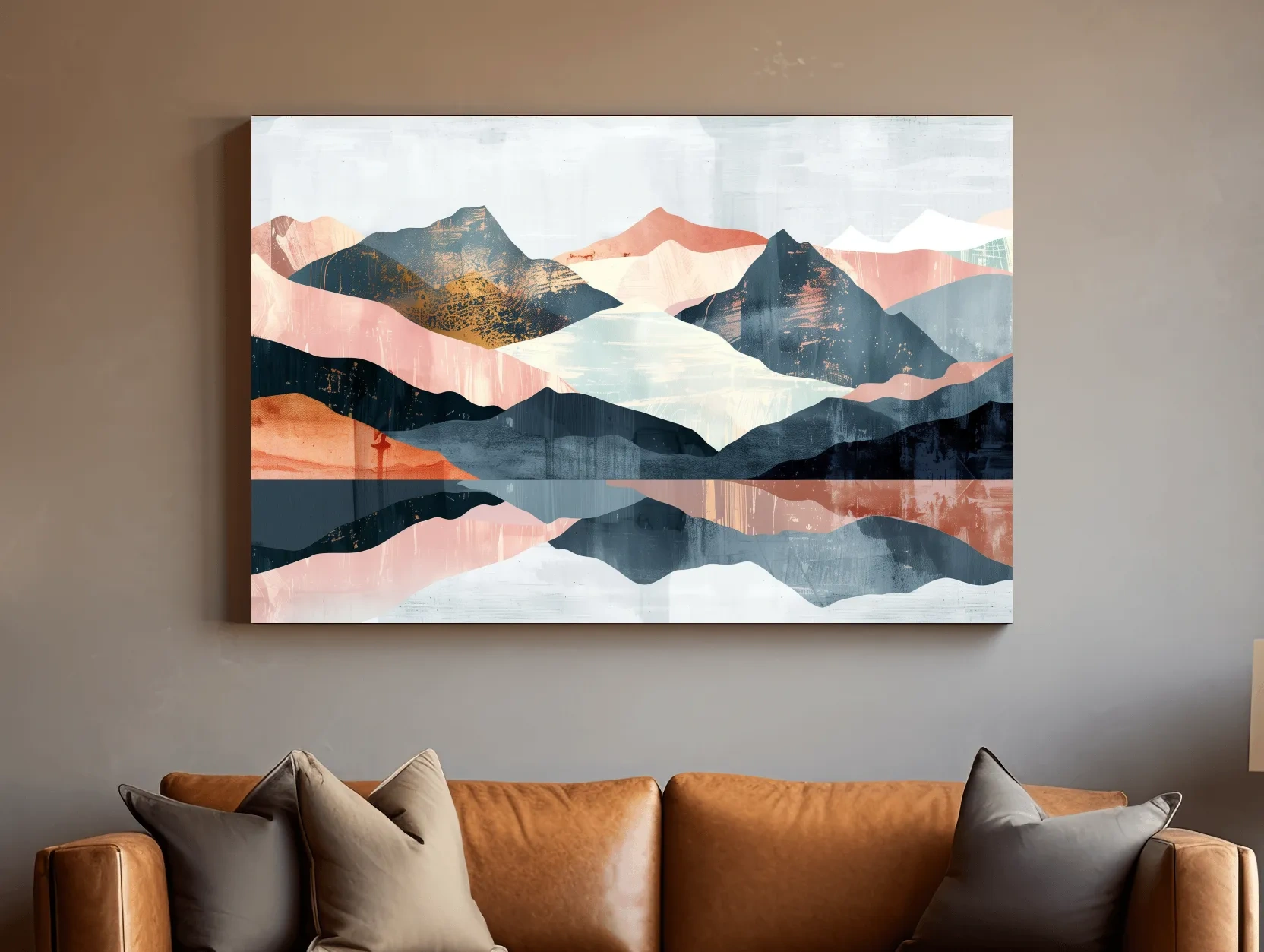 Abstract mountain painting, mid century style artwork