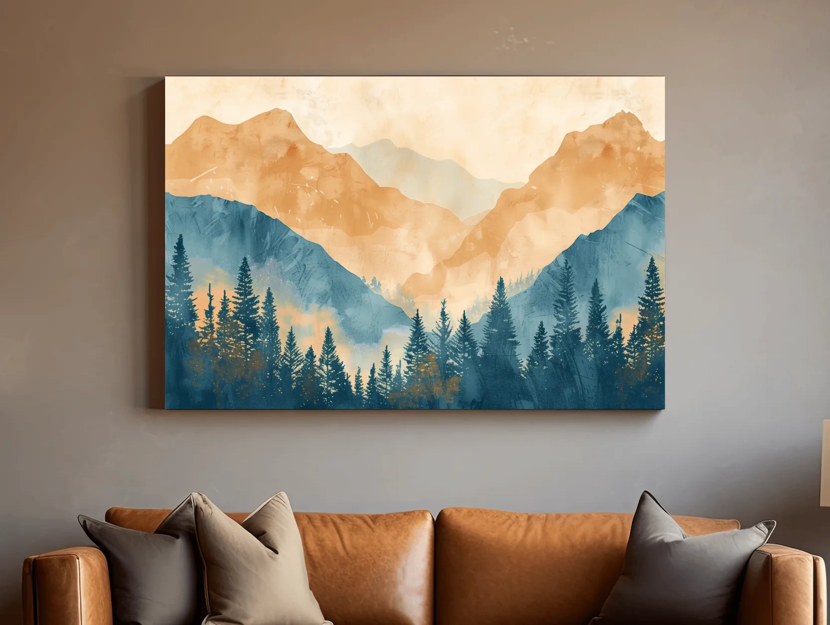 Misty Mountain Range Watercolor - Pine Forest Landscape Artwork