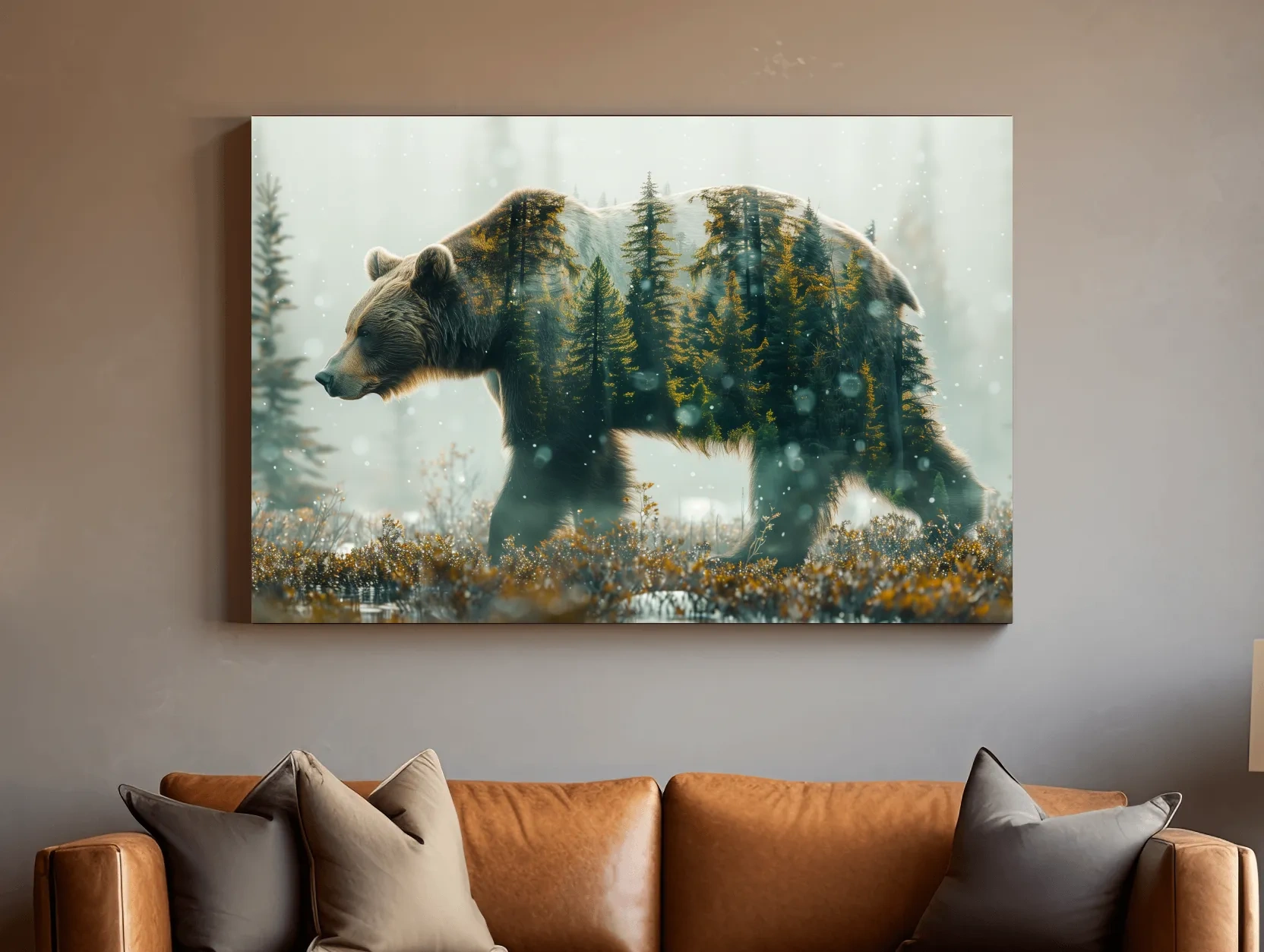 Moody Double Exposure Grizzly Bear Forest - Photographic Wildlife Wall Art