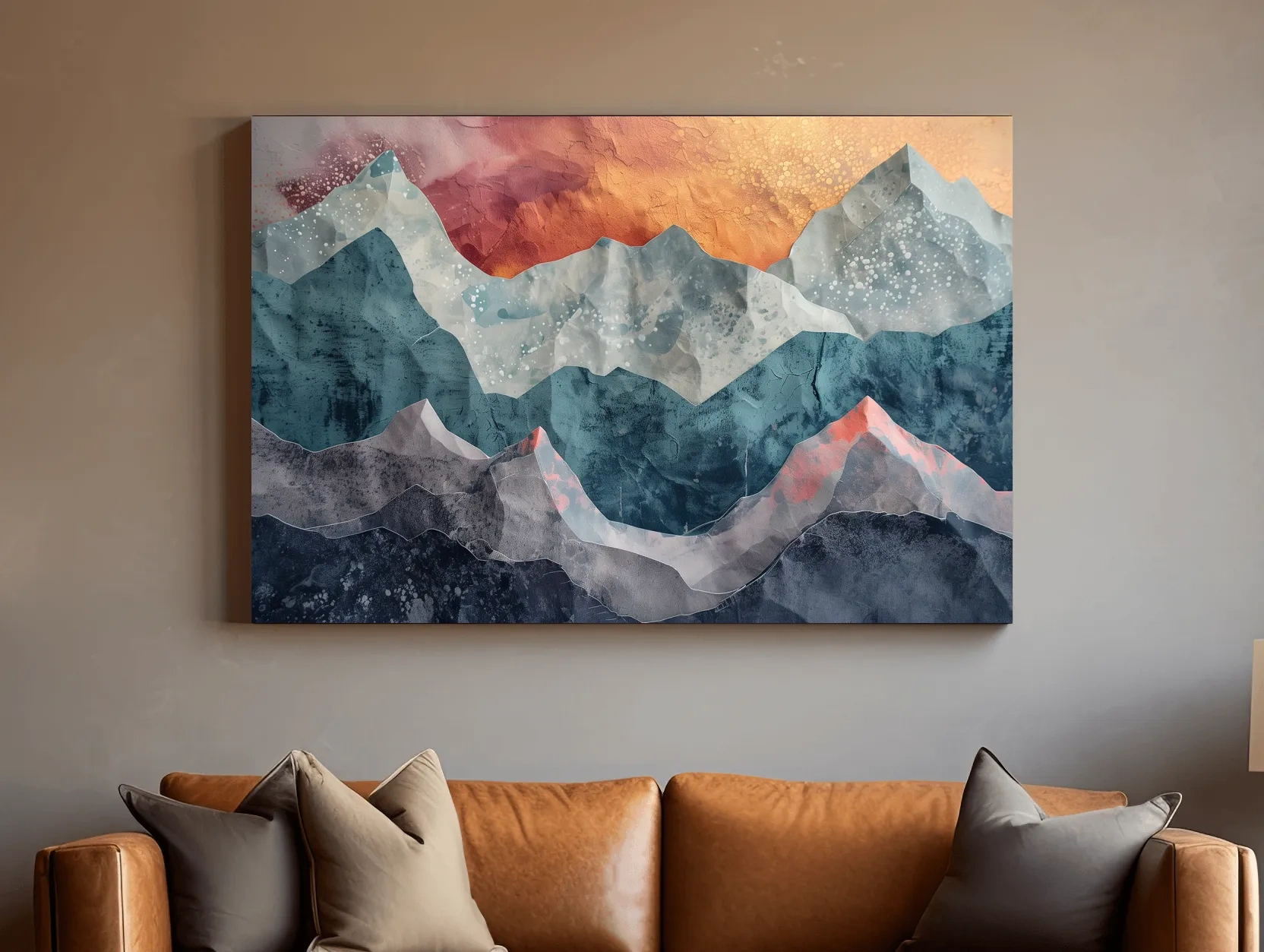 Layered Abstract Mountain Range Sunset - Modern 3D Mixed Media Landscape Wall Art