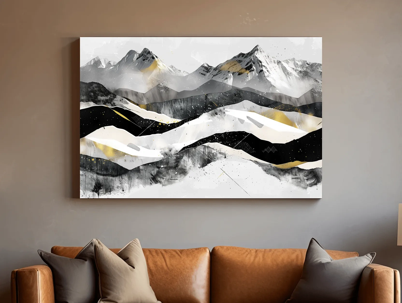 Abstract Mountain Range With Gold Accents - Modern Alpine Landscape Wall Art