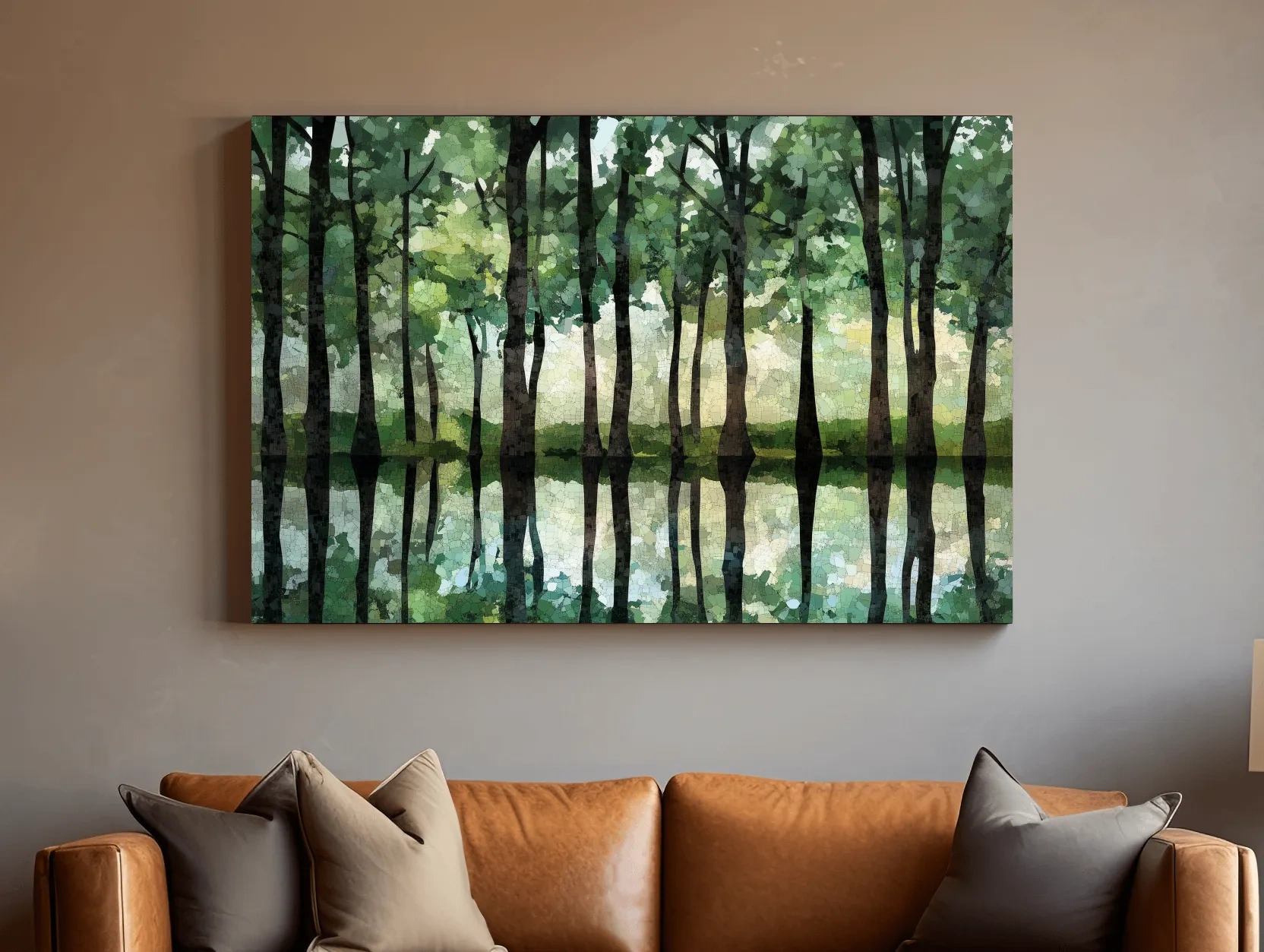 Forest of trees pattern artwork, mosaic style painting wall art