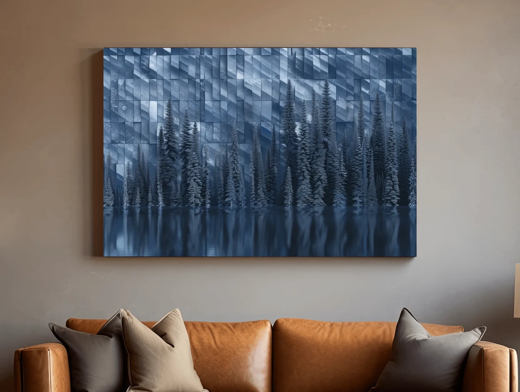 Geometric Digital Alpine Lake Artwork - Abstract Winter Landscape Wall Art
