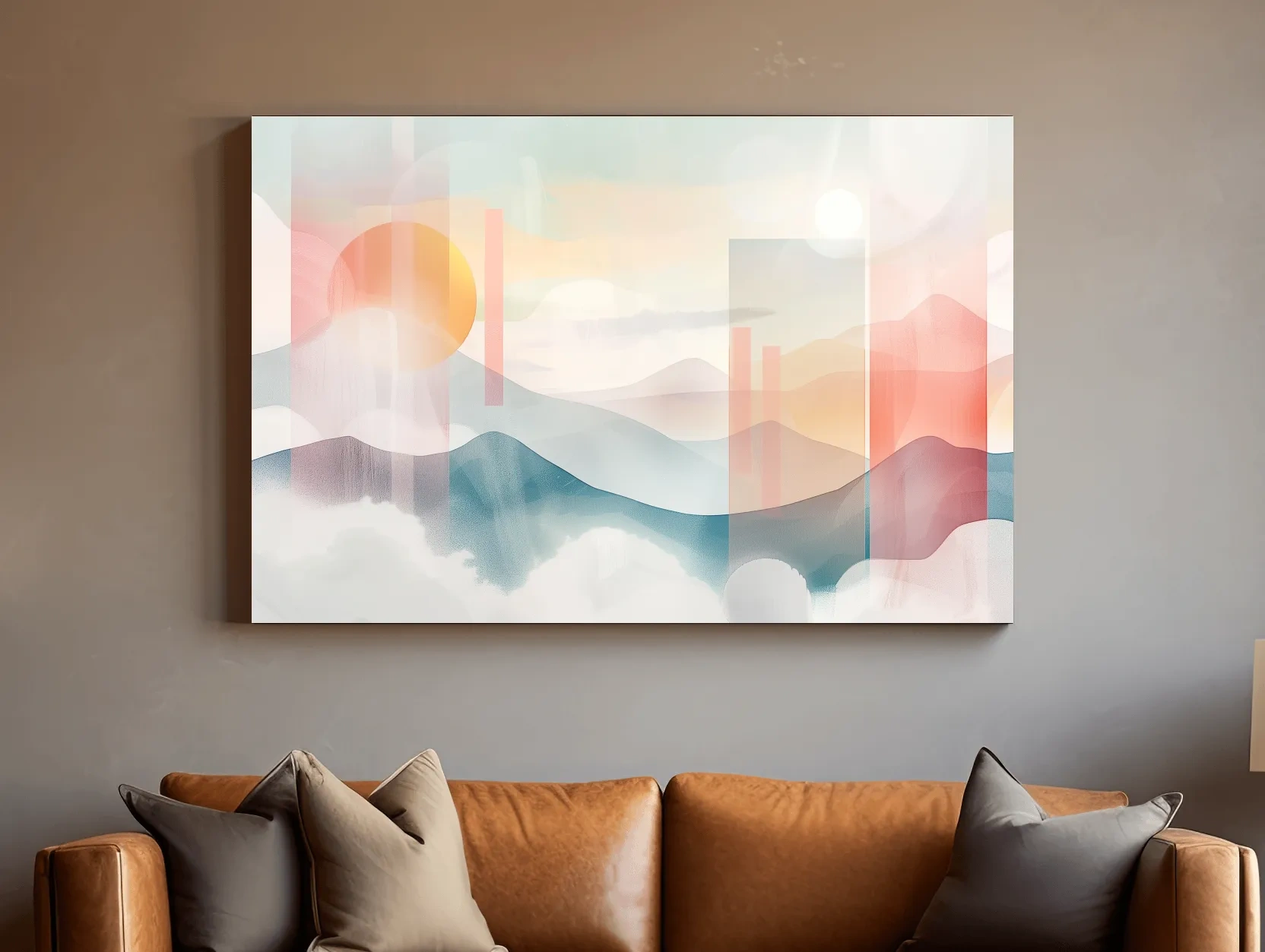 Abstract Pastel Mountain Sunrise Watercolor - Minimalist Geometric Wall Art