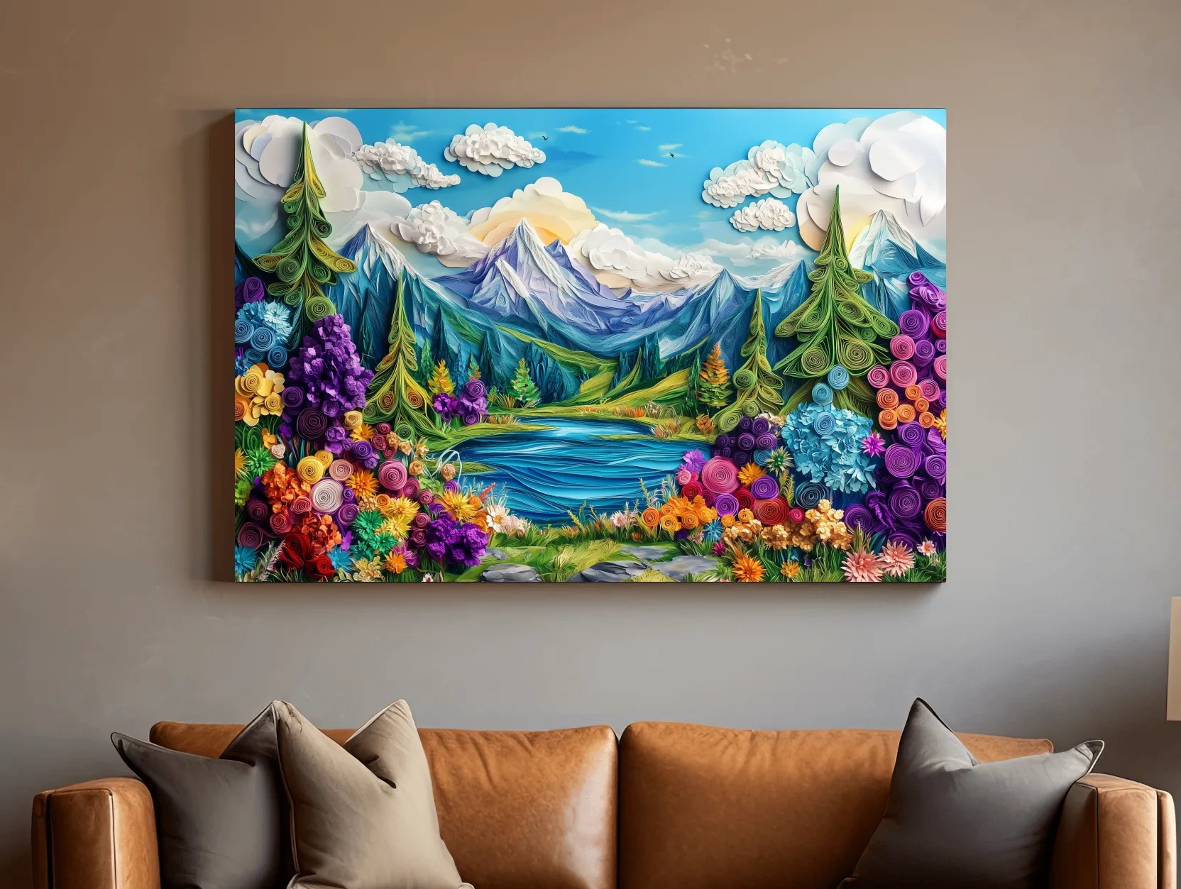 Colorful Paper Quilling Alpine Meadows Landscape - 3D Effect Nature Wall Art
