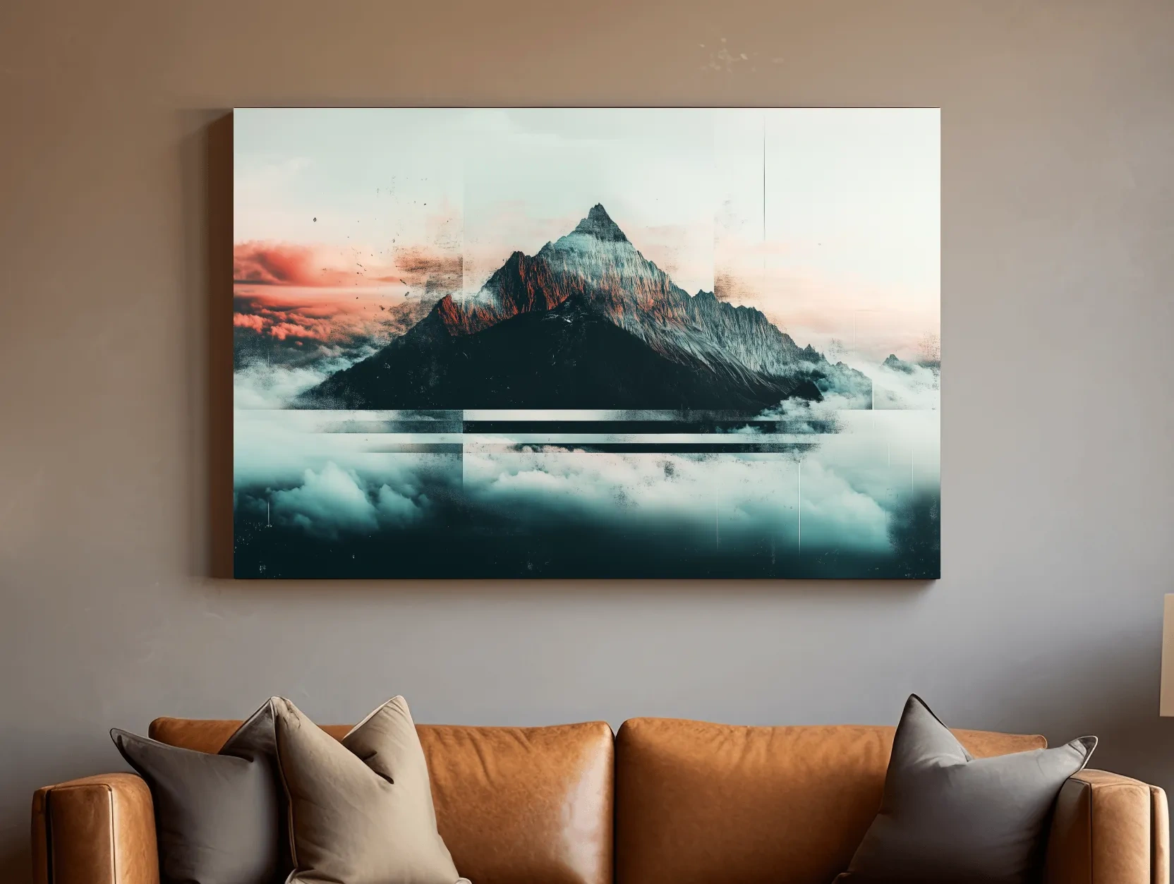 Abstract Sunset Alpine Peak Above Clouds - Glitch Style Mountain Wall Art