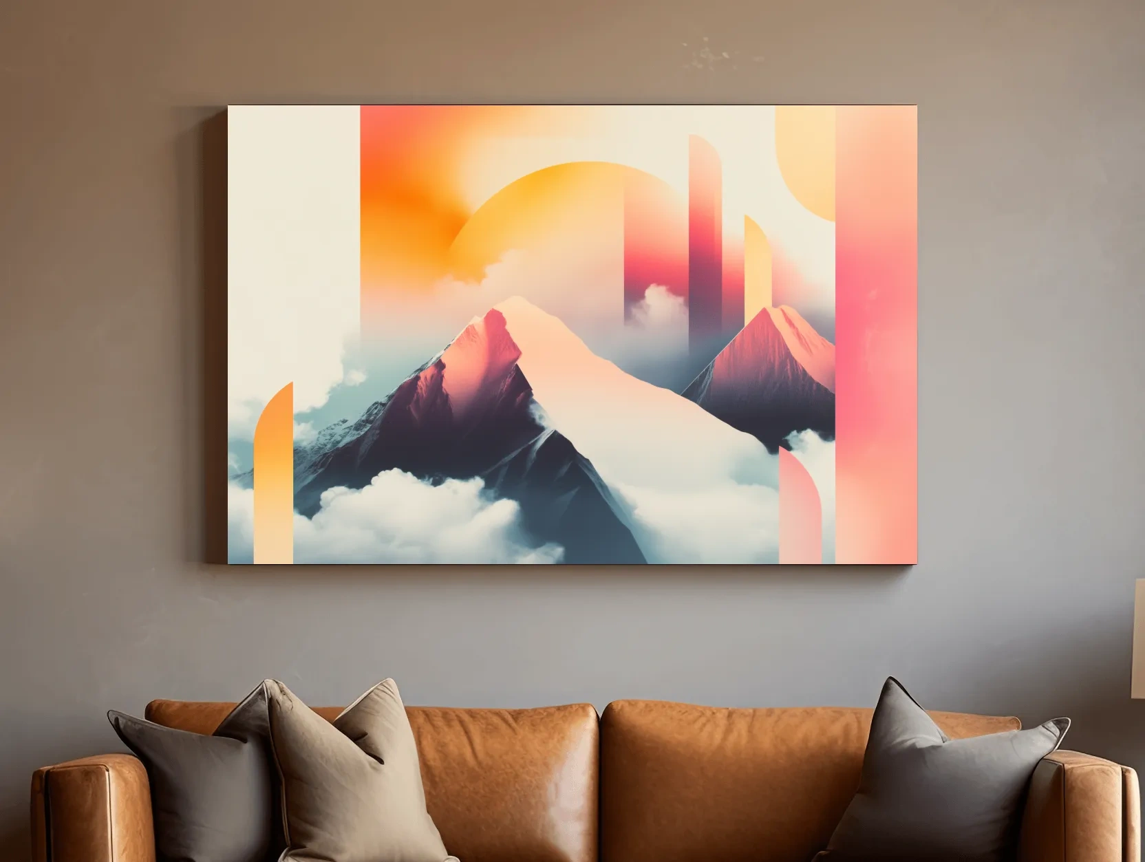 Abstract Retro Sunrise Mountain Peaks - Modern Ski Poster Wall Art