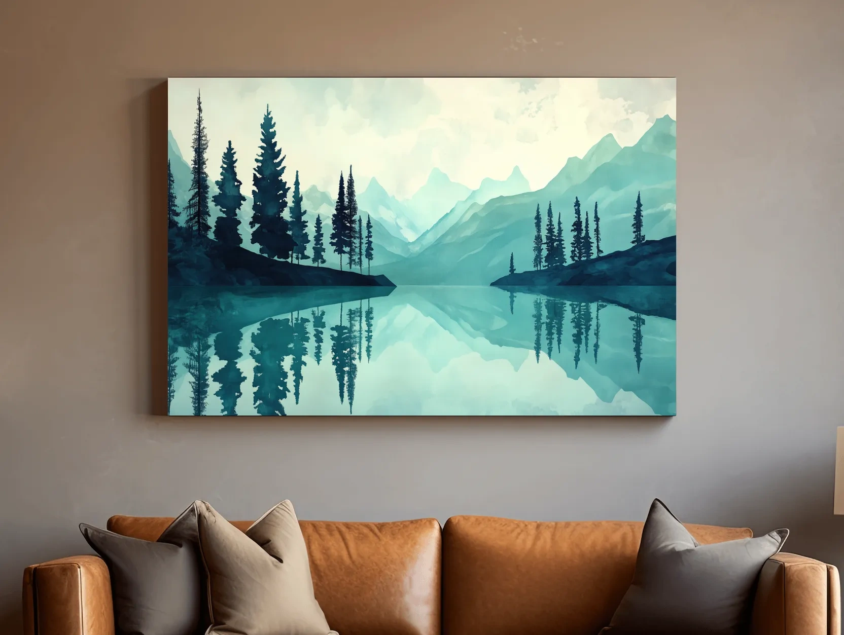 Treelined Alpine Lake Reflection - Watercolor Forest Wall Art