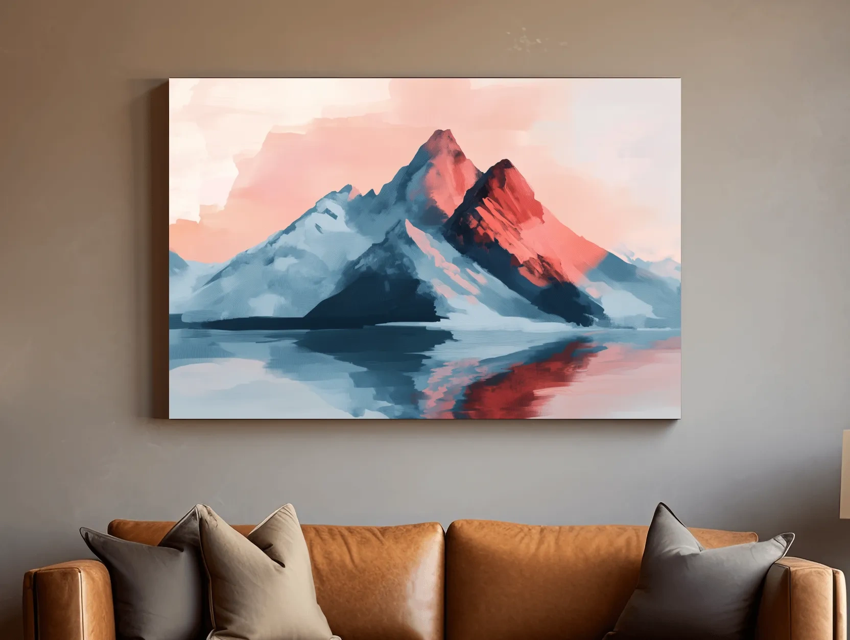 Pastel Alpine Mountain Sunset Painting - Glacier Reflection Wall Art