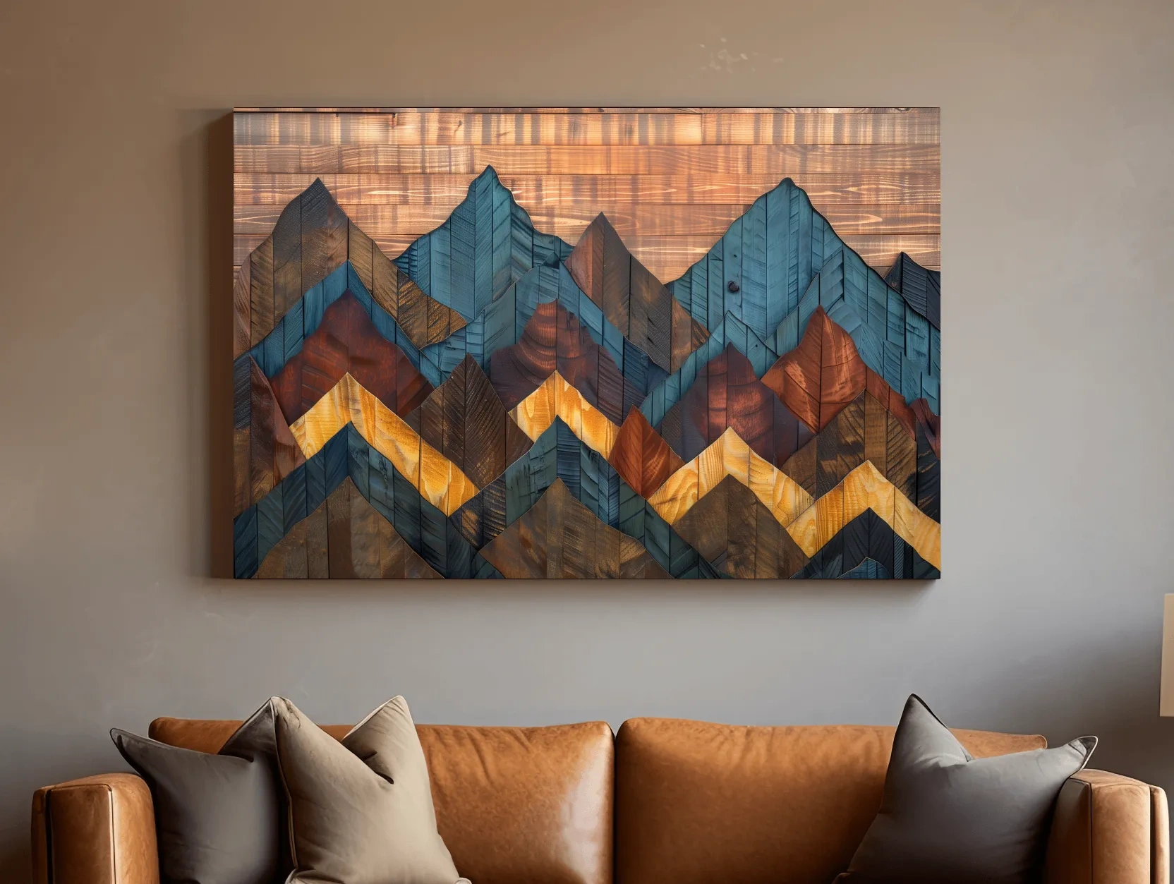 Geometric Wood Grain Mountain Range - Rustic Landscape Artwork
