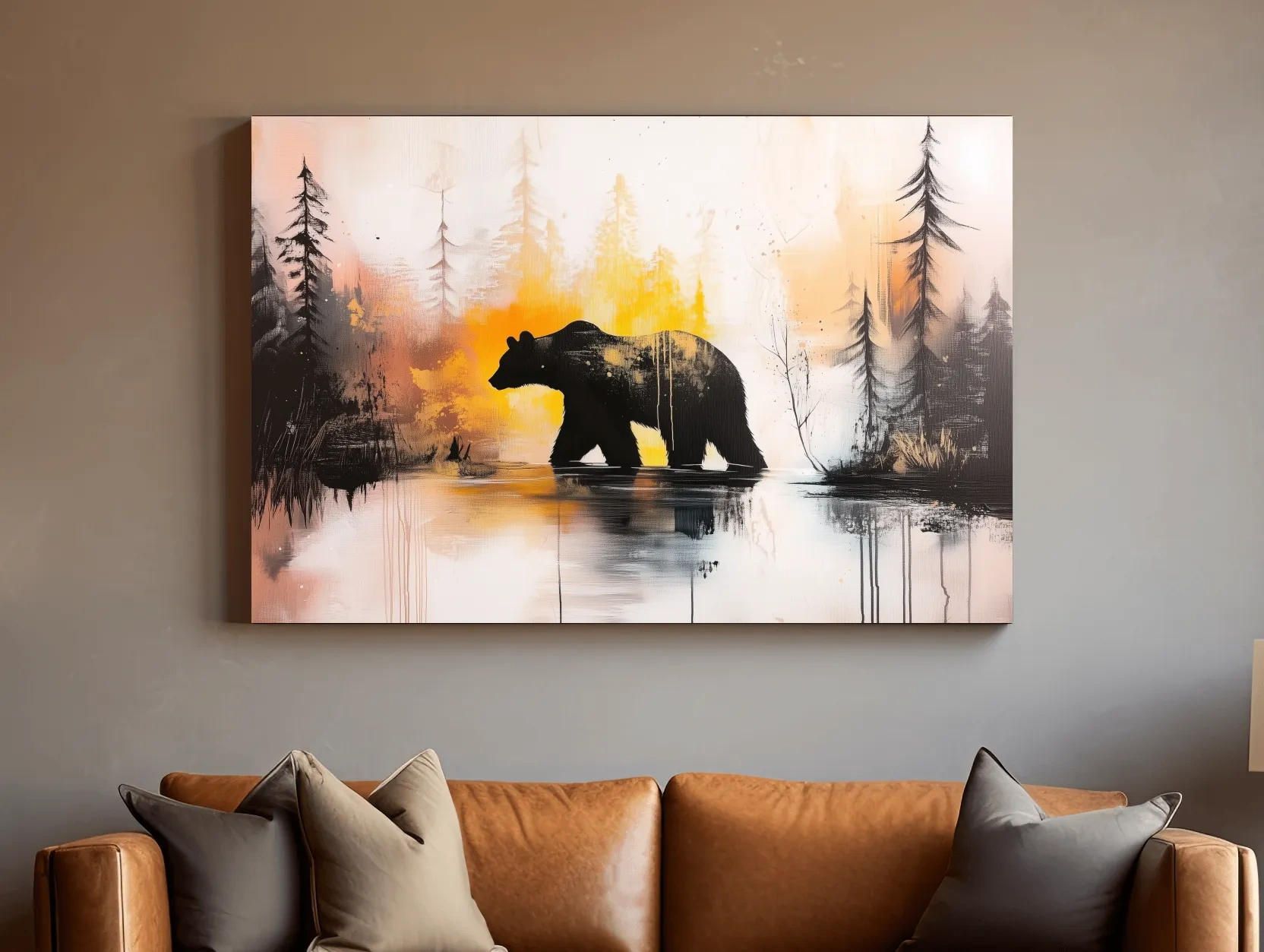 Grizzly Bear Forest Silhouette - Abstract Watercolor Wilderness Wall Art