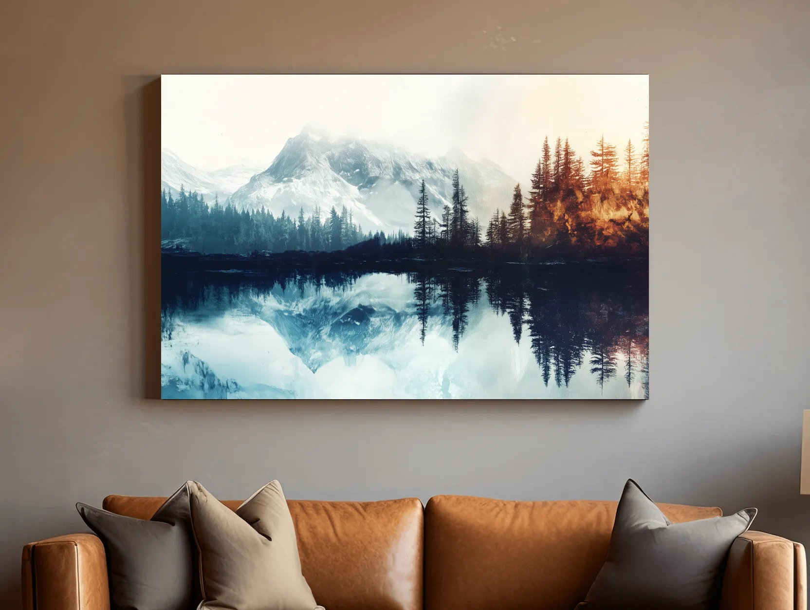 Misty Alpine Lake Reflection Landscape - Mountain Forest Sunrise Wall Art