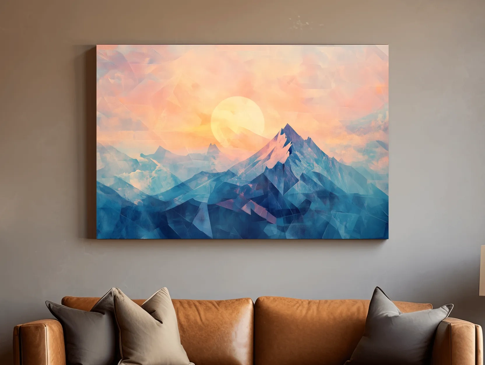 Sunset Mountain Peaks Mosaic In Pastel Hues - Modern Abstract Wall Art