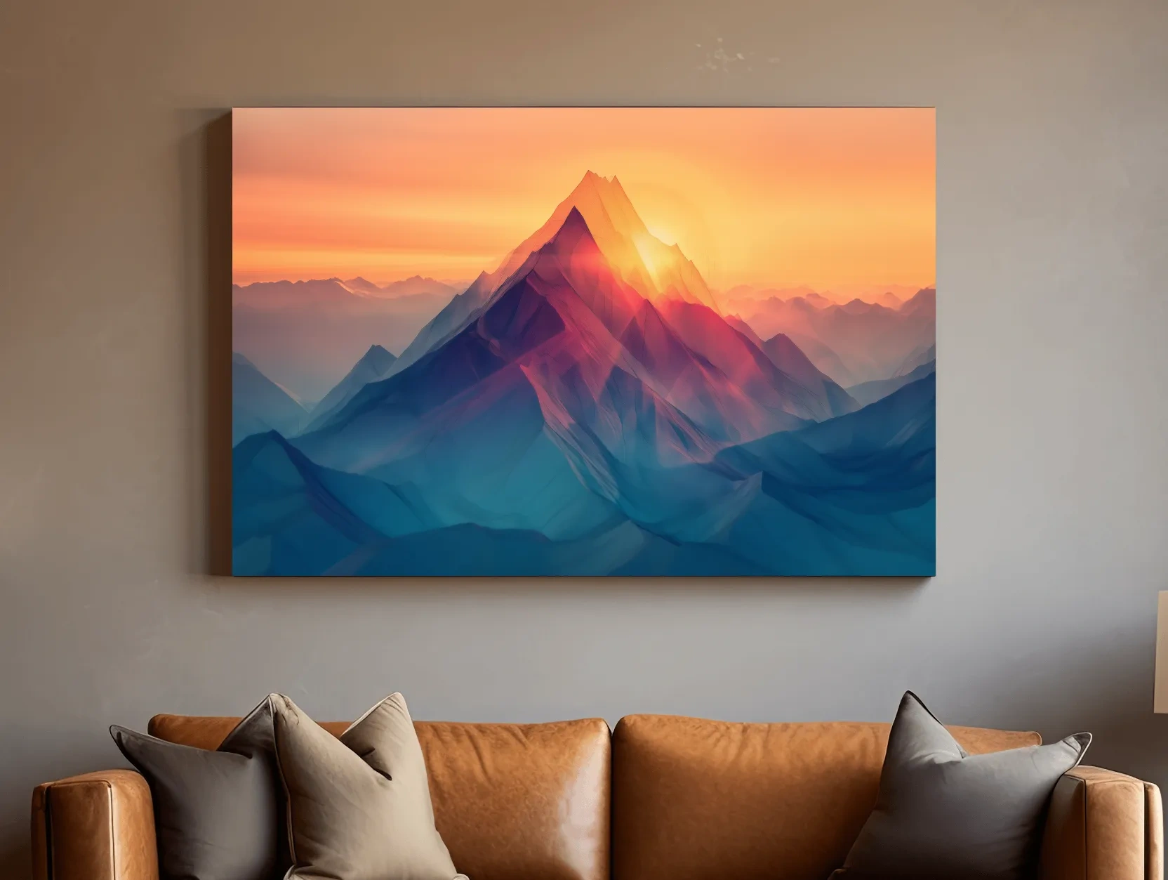 Vibrant Abstract Sunset Mountain Peak - Surreal Landscape Wall Art