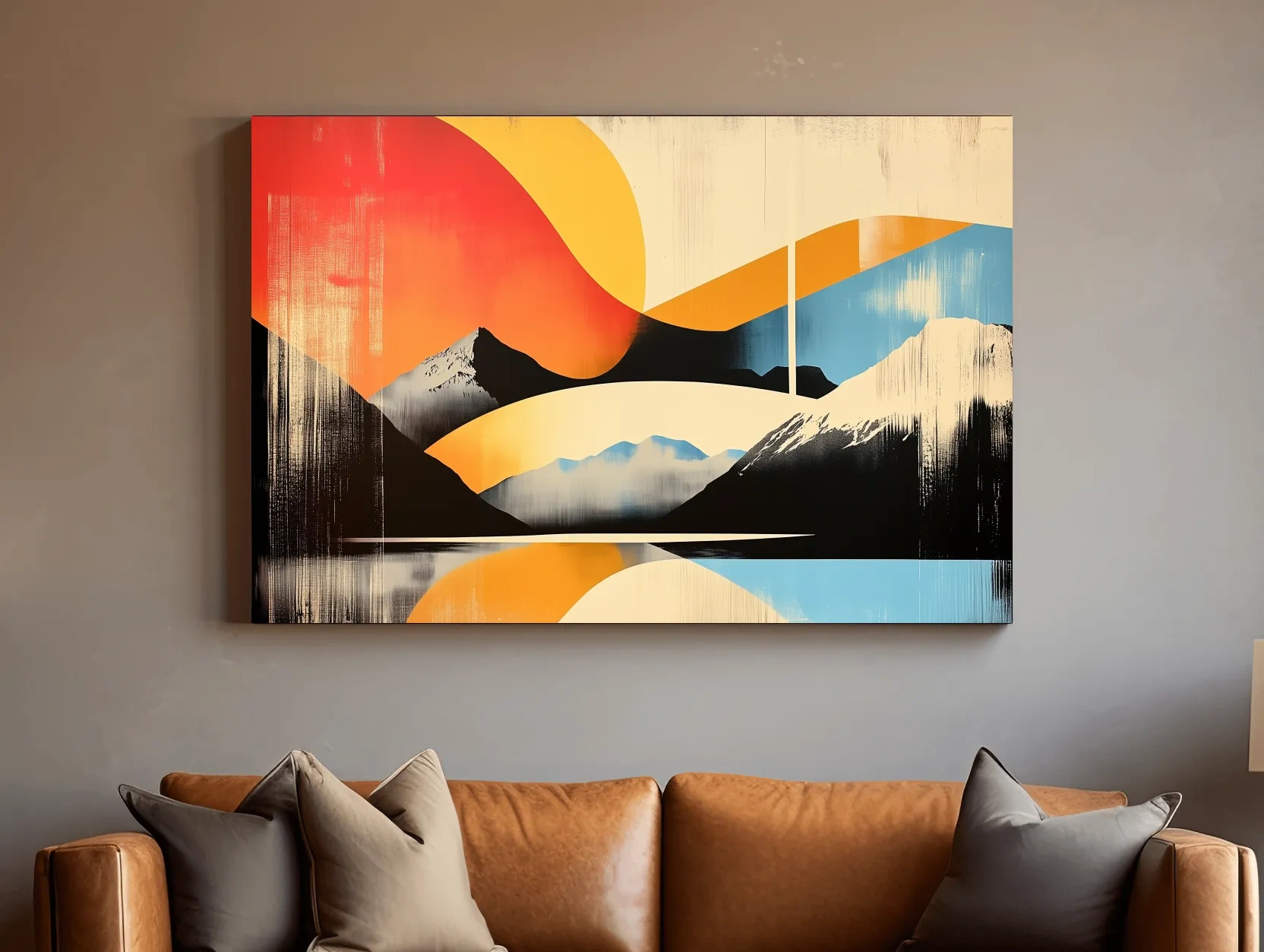 Abstract Retro Mountain Sunrise Landscape - Modern Graphical Wall Art