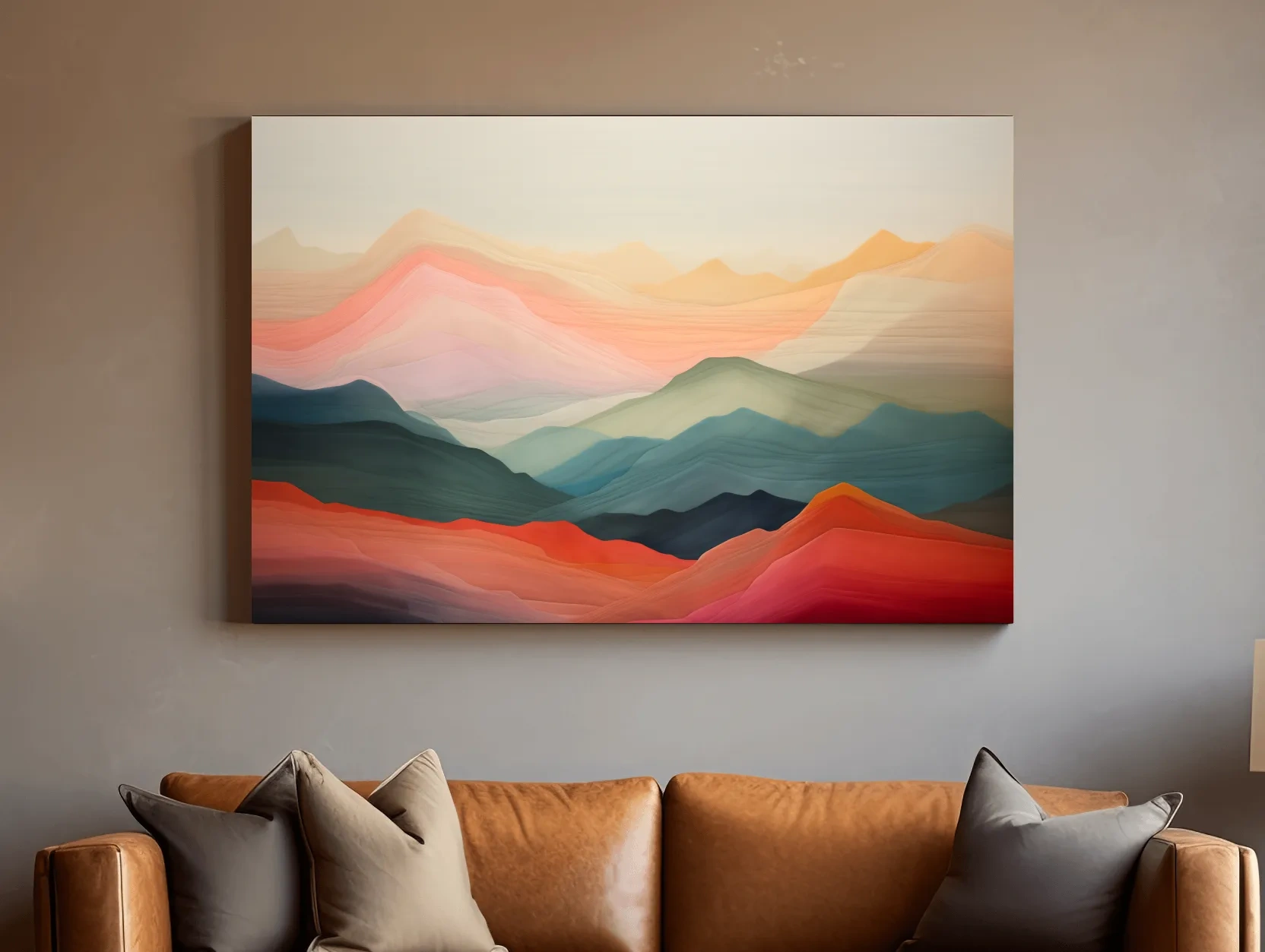 Dreamy Abstract Mountain Ranges In Warm Sunset Tones - Modern Landscape Wall Art