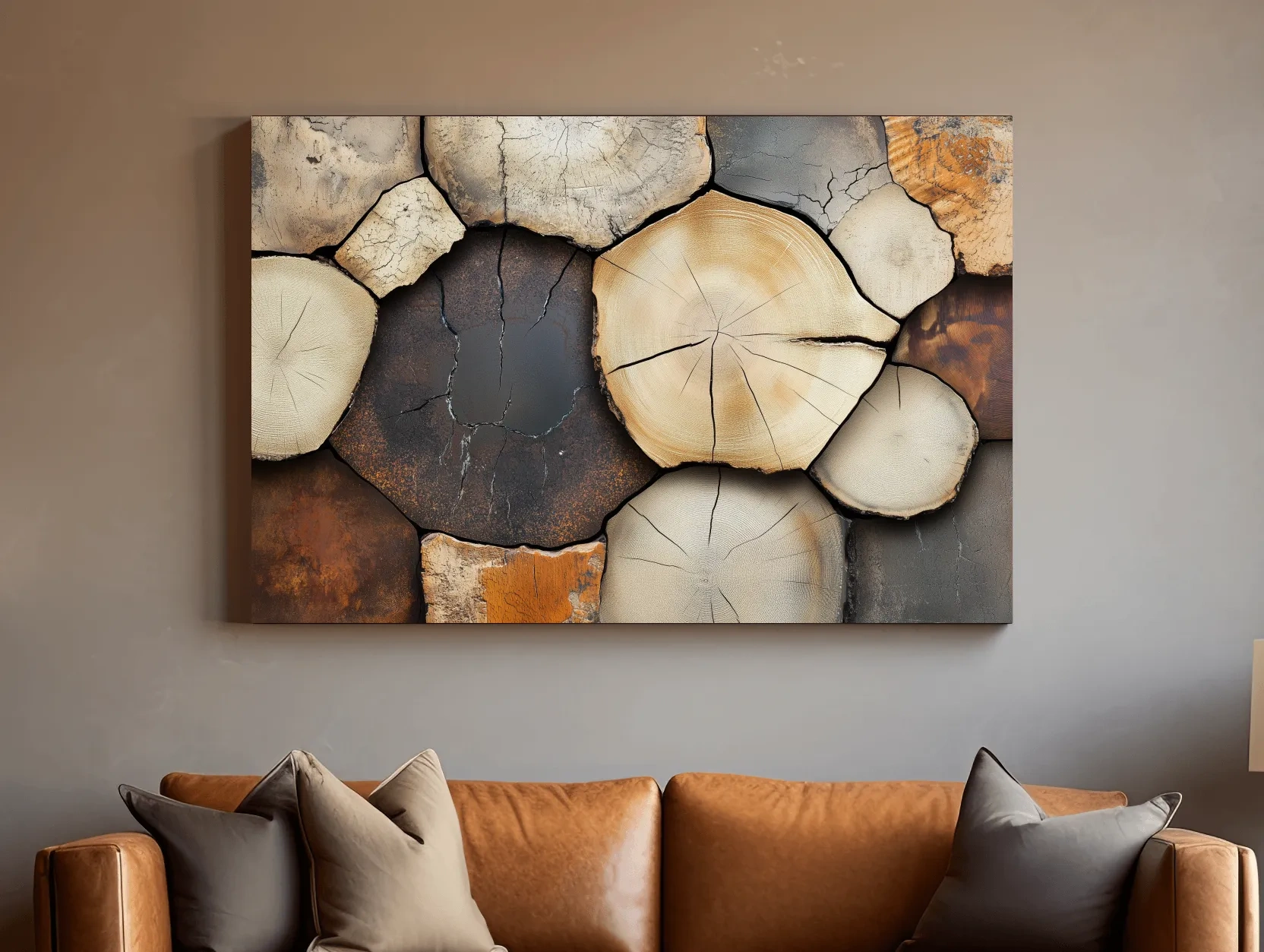 Rustic Stacked Firewood Log Cross Sections - Warm Neutral Wood Texture Wall Art Print