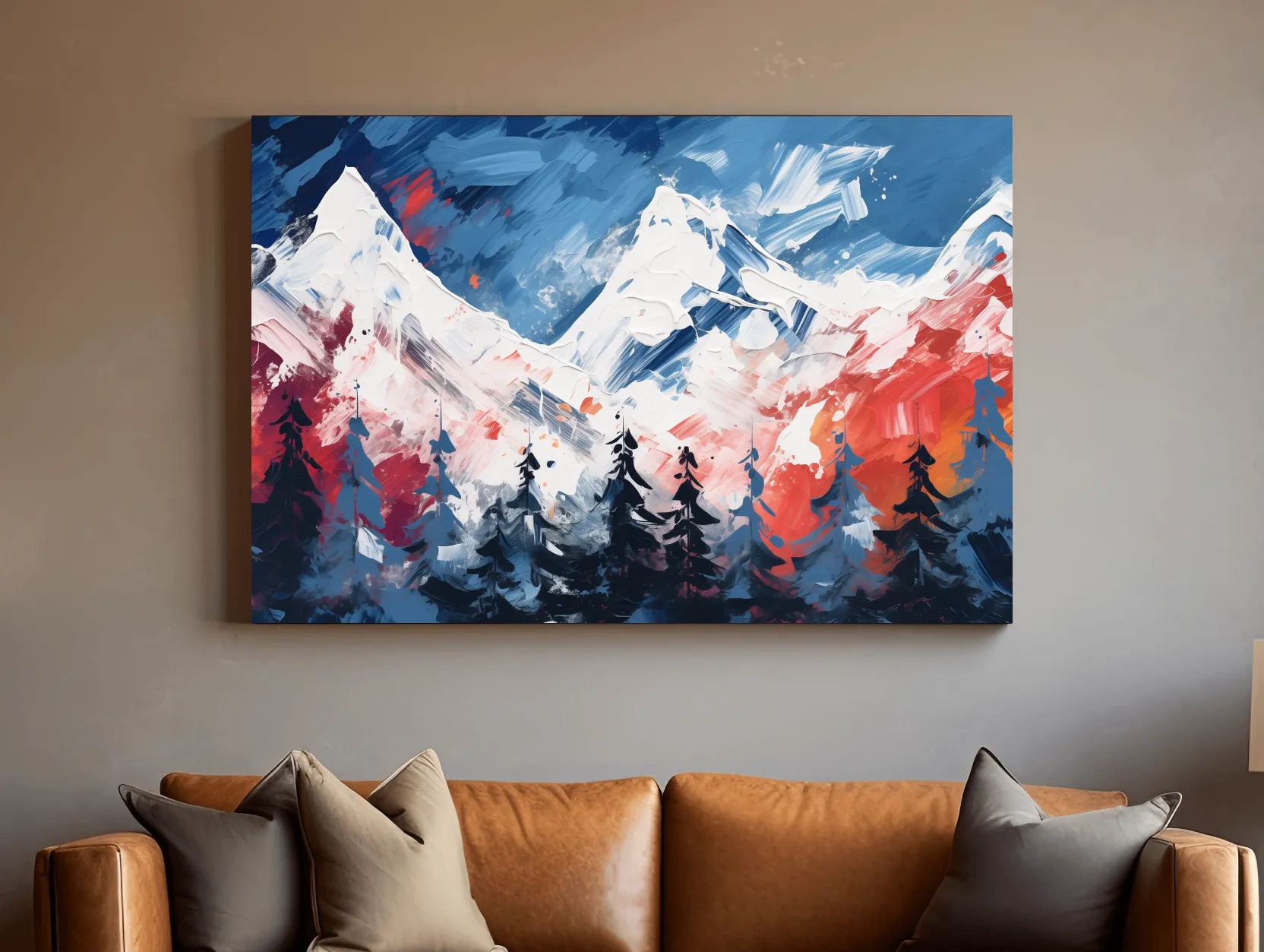 Vibrant Abstract Snowcapped Mountain Peaks - Bold Alpine Forest Landscape Art