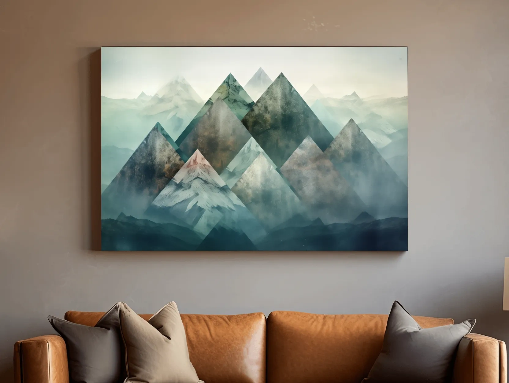 Geometric Misty Mountain Peaks - Mystical Abstract Alpine Wall Art
