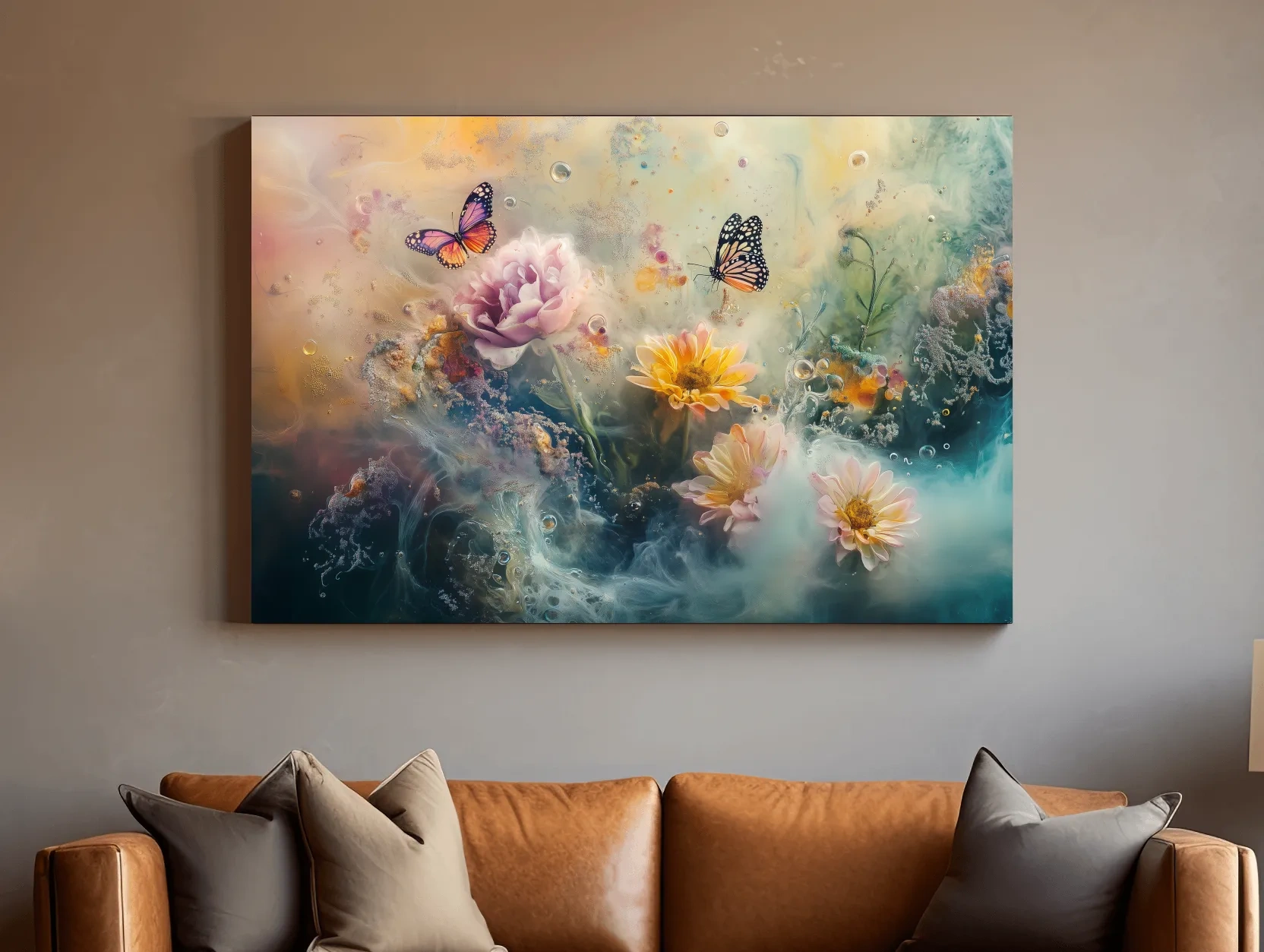 Ethereal Butterfly Floral Dreamscape - Pastel Mixed Media Wall Art