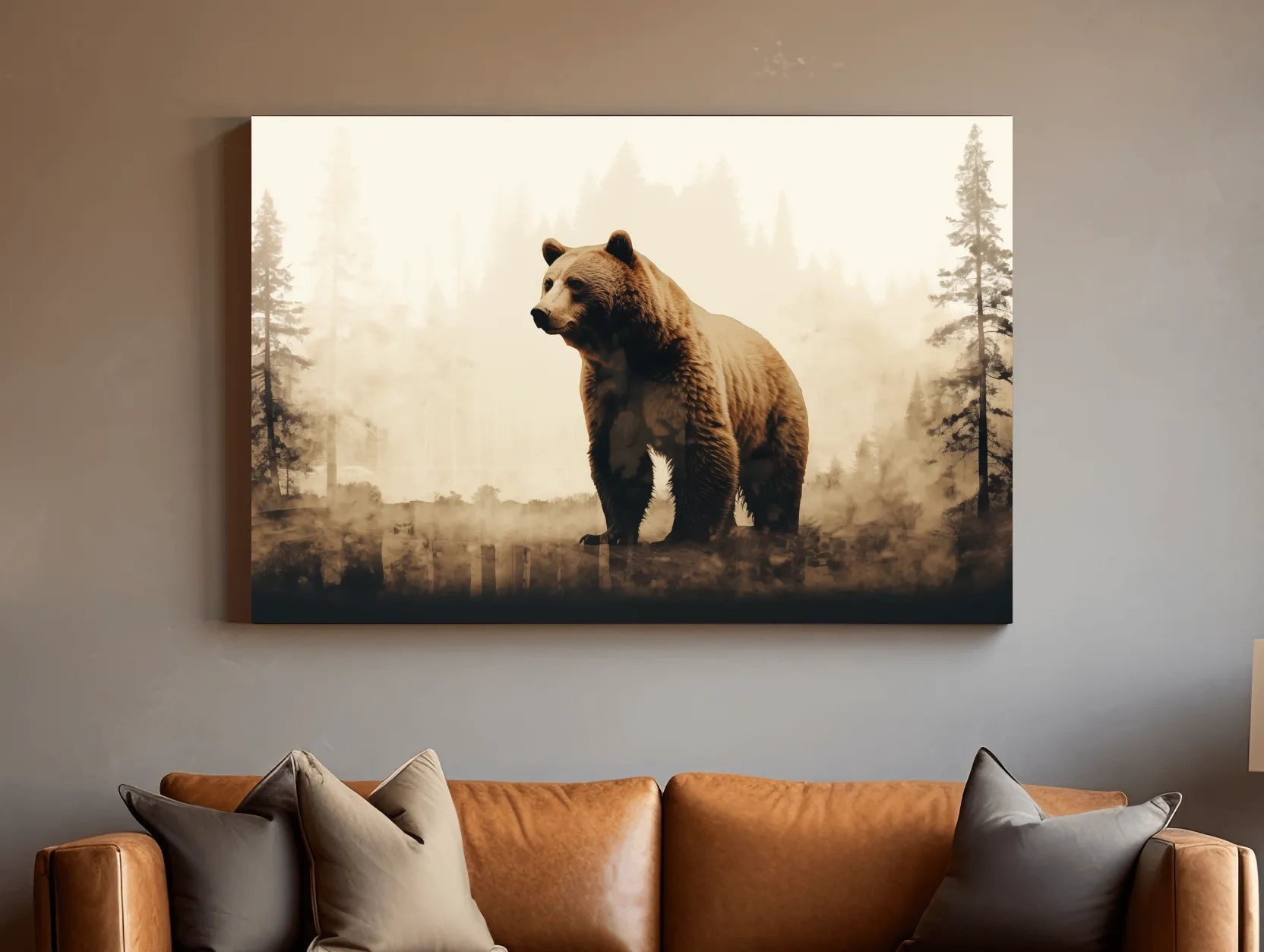 Grizzly Bear Double Exposure Forest - Rustic Wildlife Nature Wall Art