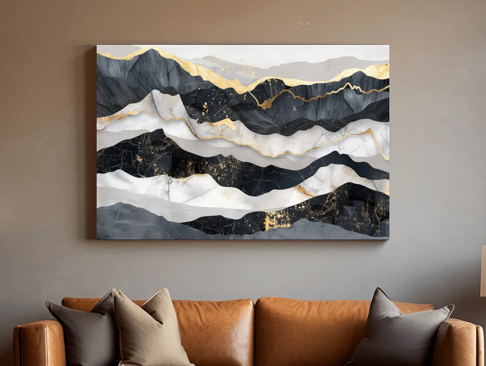 Abstract Black Marble Mountain Layers - Modern Elegant Gold Foil Landscape Wall Art