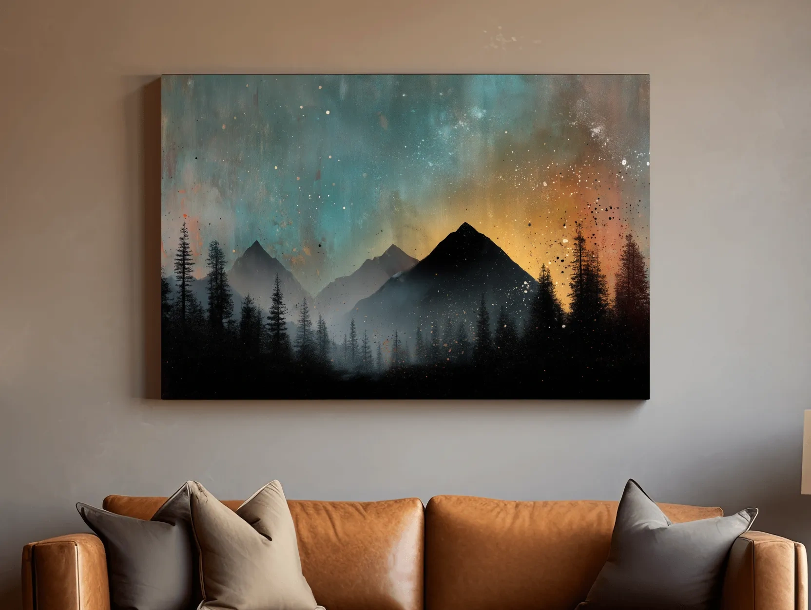 Moody Mountain Sunset Silhouette - Abstract Pine Forest Wall Art