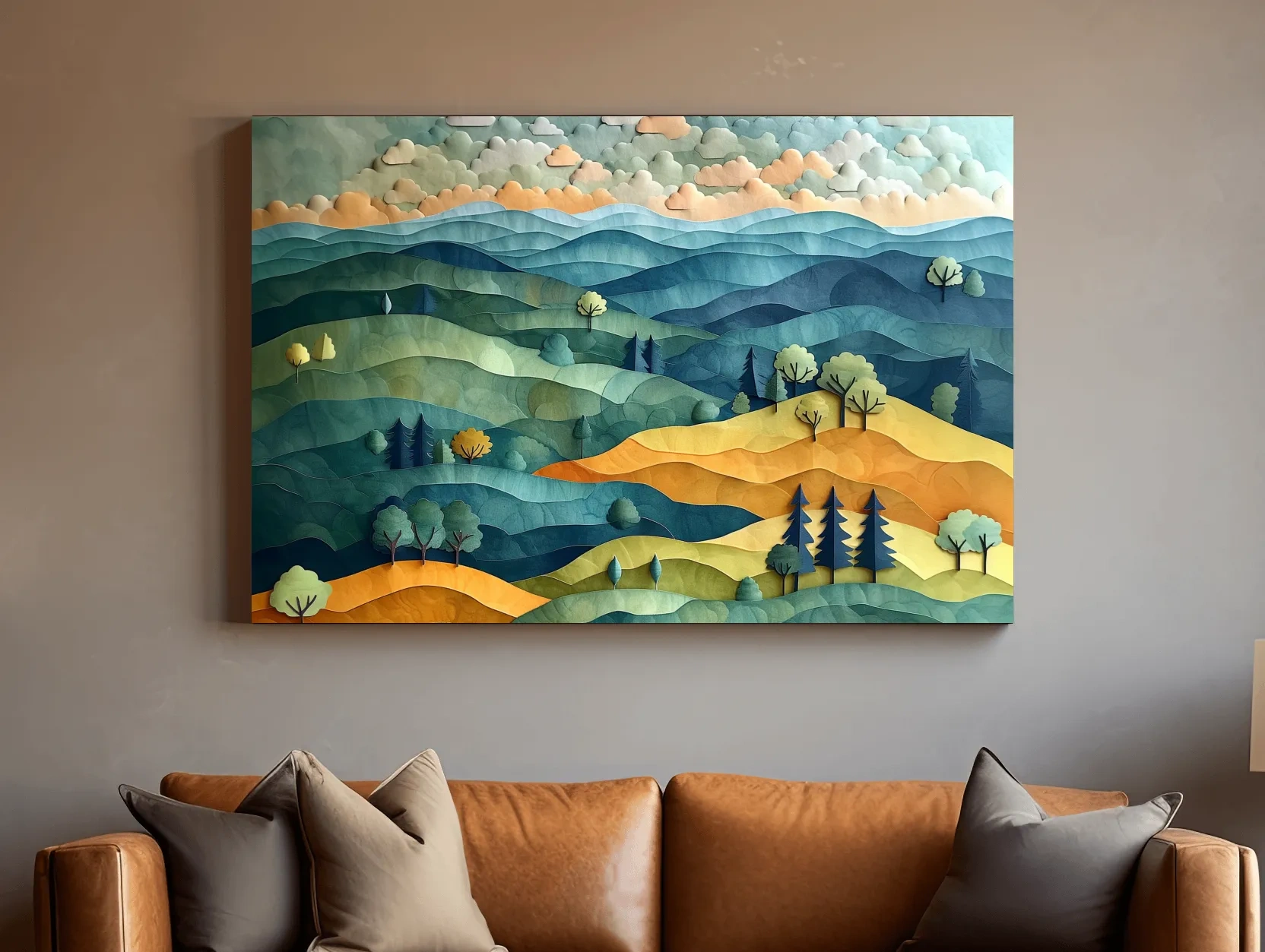 Layered Paper Cut Mountain Landscape - Colorful Modern Nature Wall Art