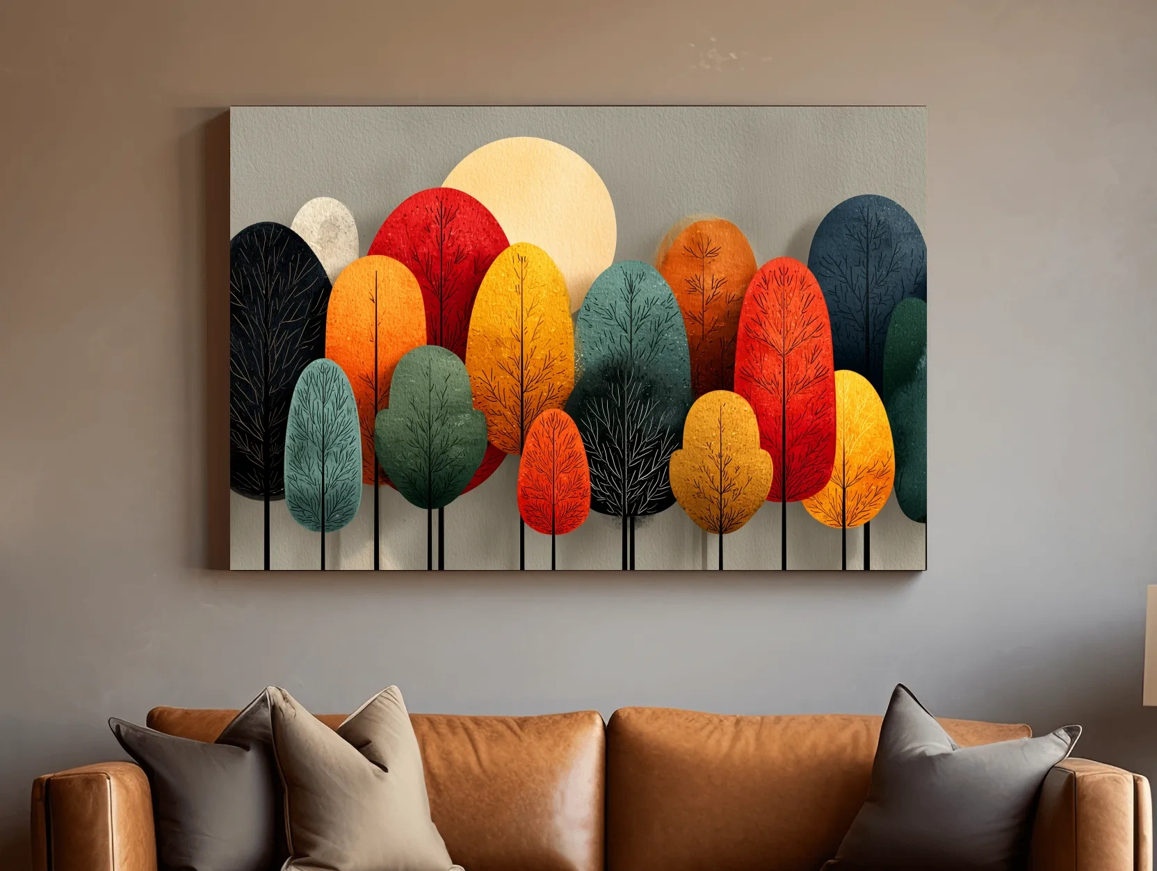 Mid-Century Abstract Autumn Forest Trees - Modern Scandinavian Landscape Artwork