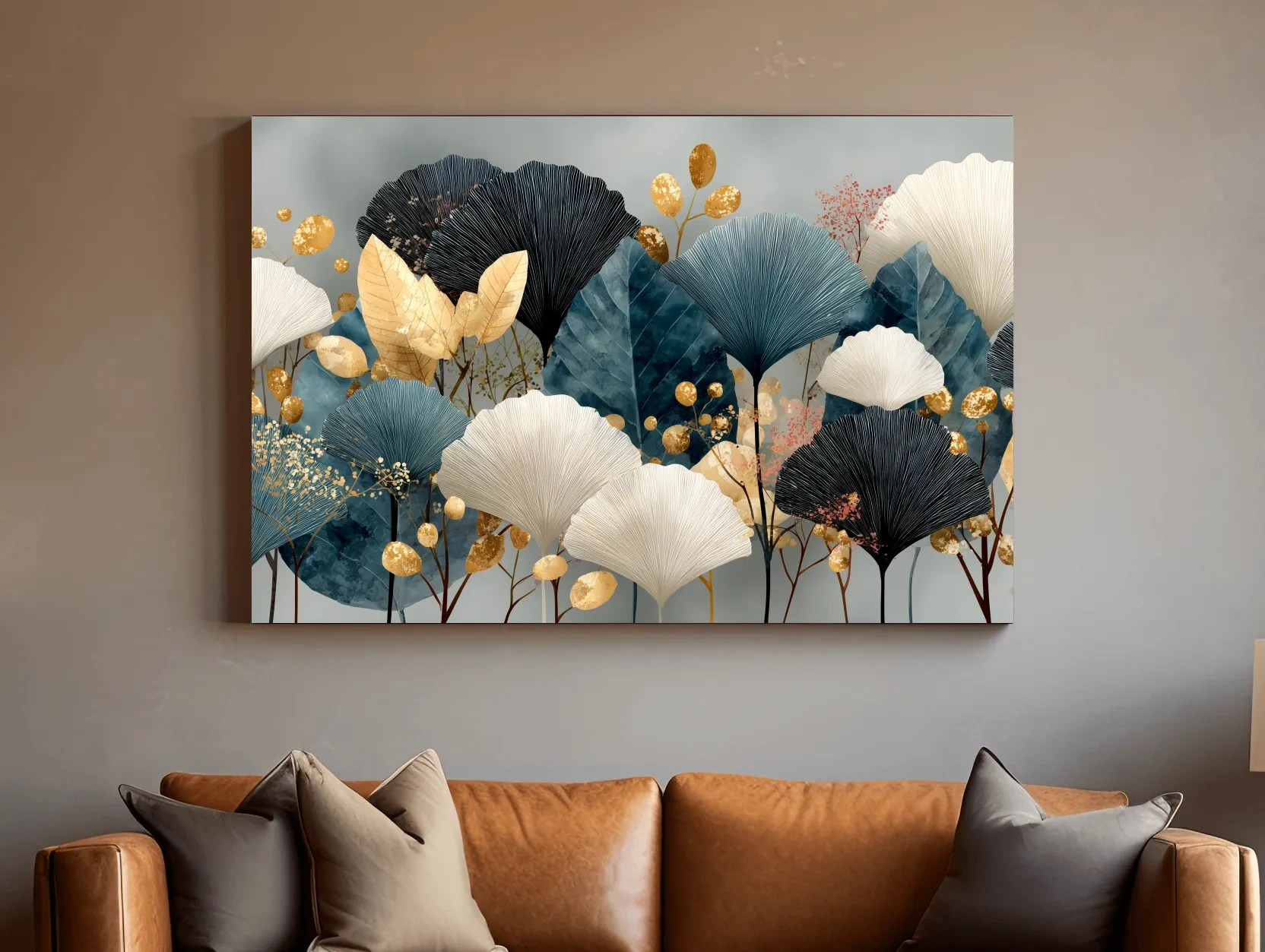 Luxe Ginkgo Leaves Botanical Illustration - Modern Japandi Wall Art