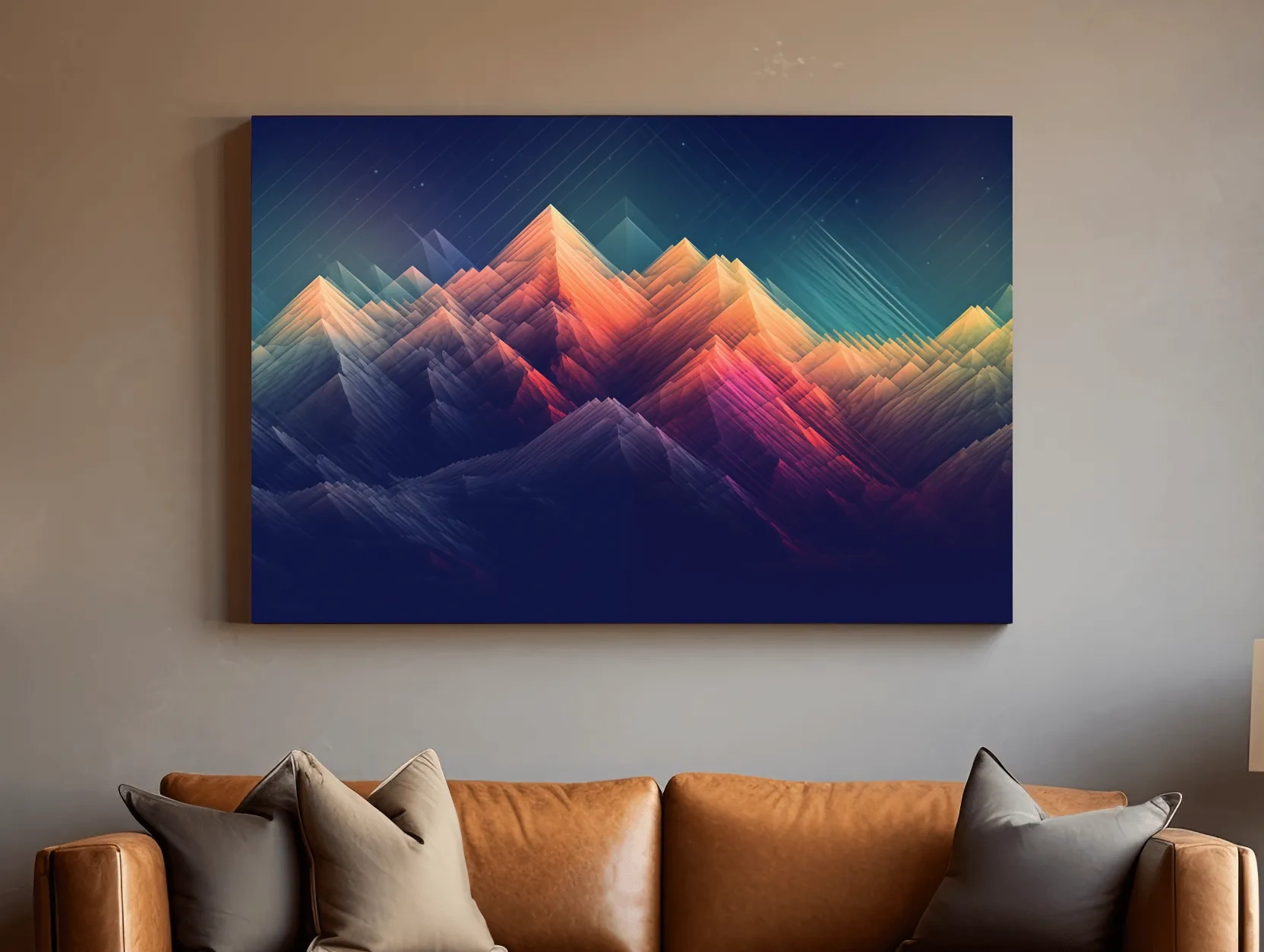 Vibrant Geometric Neon Mountain Peaks - Abstract Alpine Wall Art