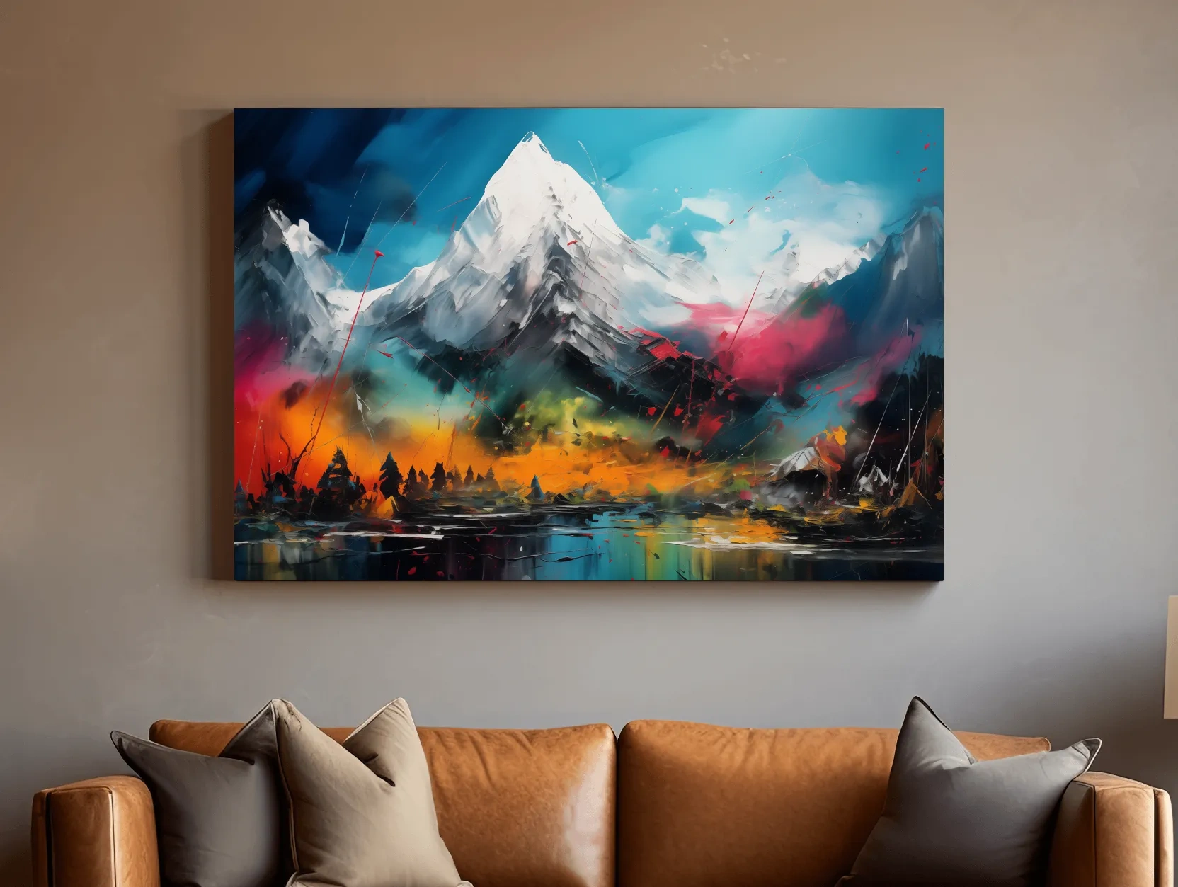 Vibrant Abstract Alpine Mountain Peaks - Colorful Impasto Painting Style Wall Art
