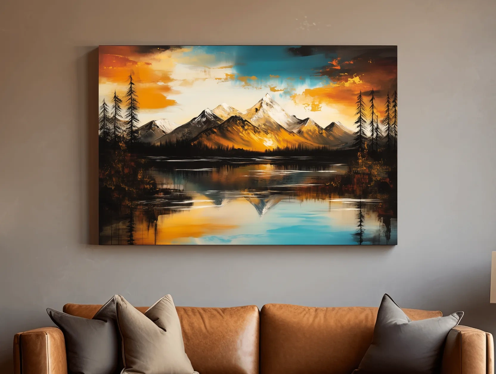 Alpine Mountain Sunset Oil Painting - Abstract Landscape Wall Art